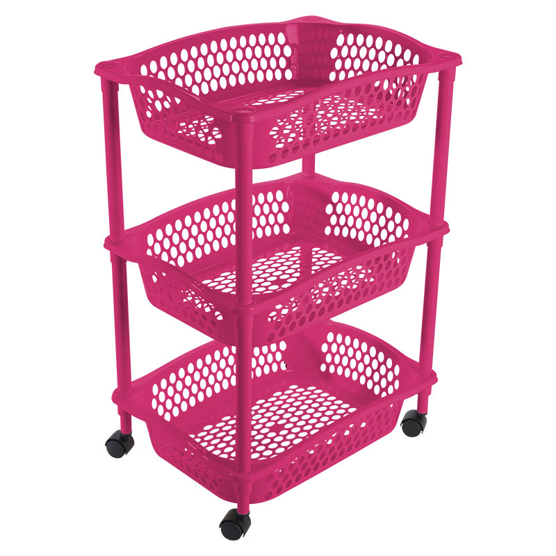 Keuken opberg trolleys-roltafels met 3 manden 62 cm fuchsia roze