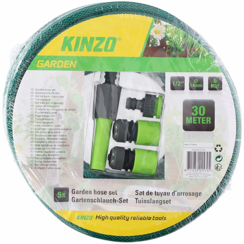 Kinzo tuinslang met sproeikop set 30 meter groen-zwart