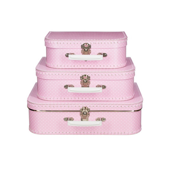 Koffertje roze met stippen wit 25 cm