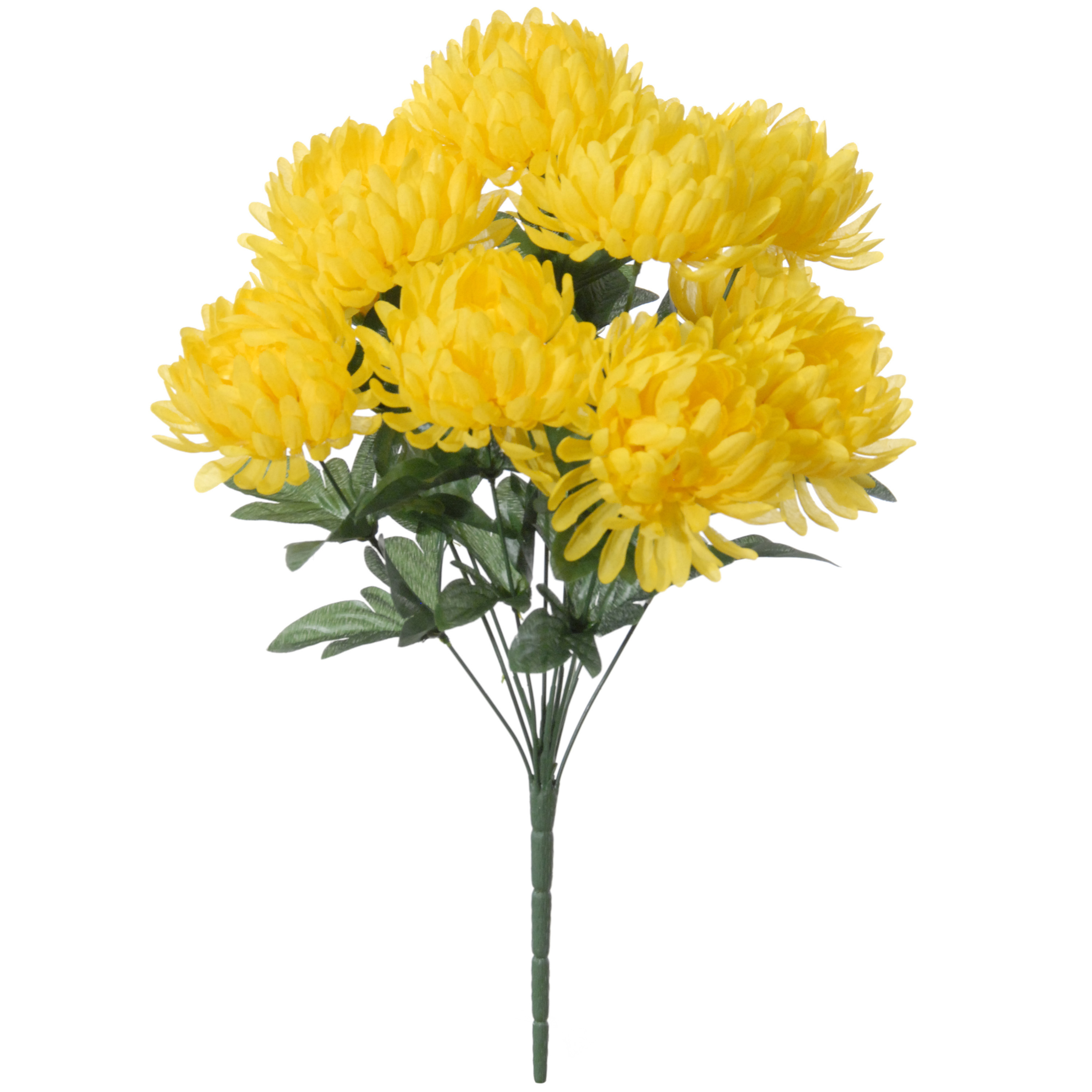 Kunstbloemen boeket crysanten met bladgroen geel H45 cm Sierbloemen