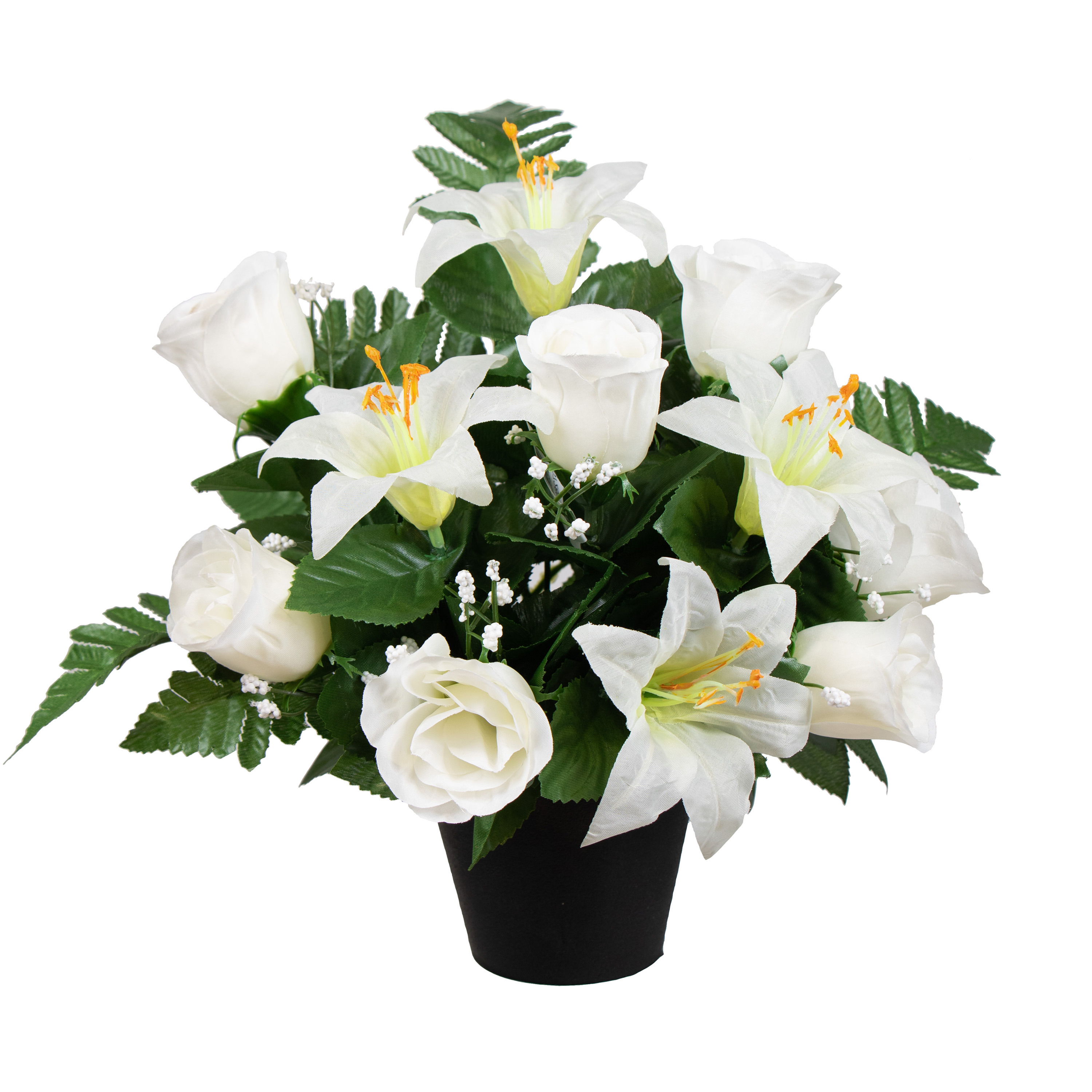 Kunstbloemen boeket lelie-roos in pot wit H30 cm Bloemstuk Bladgroen