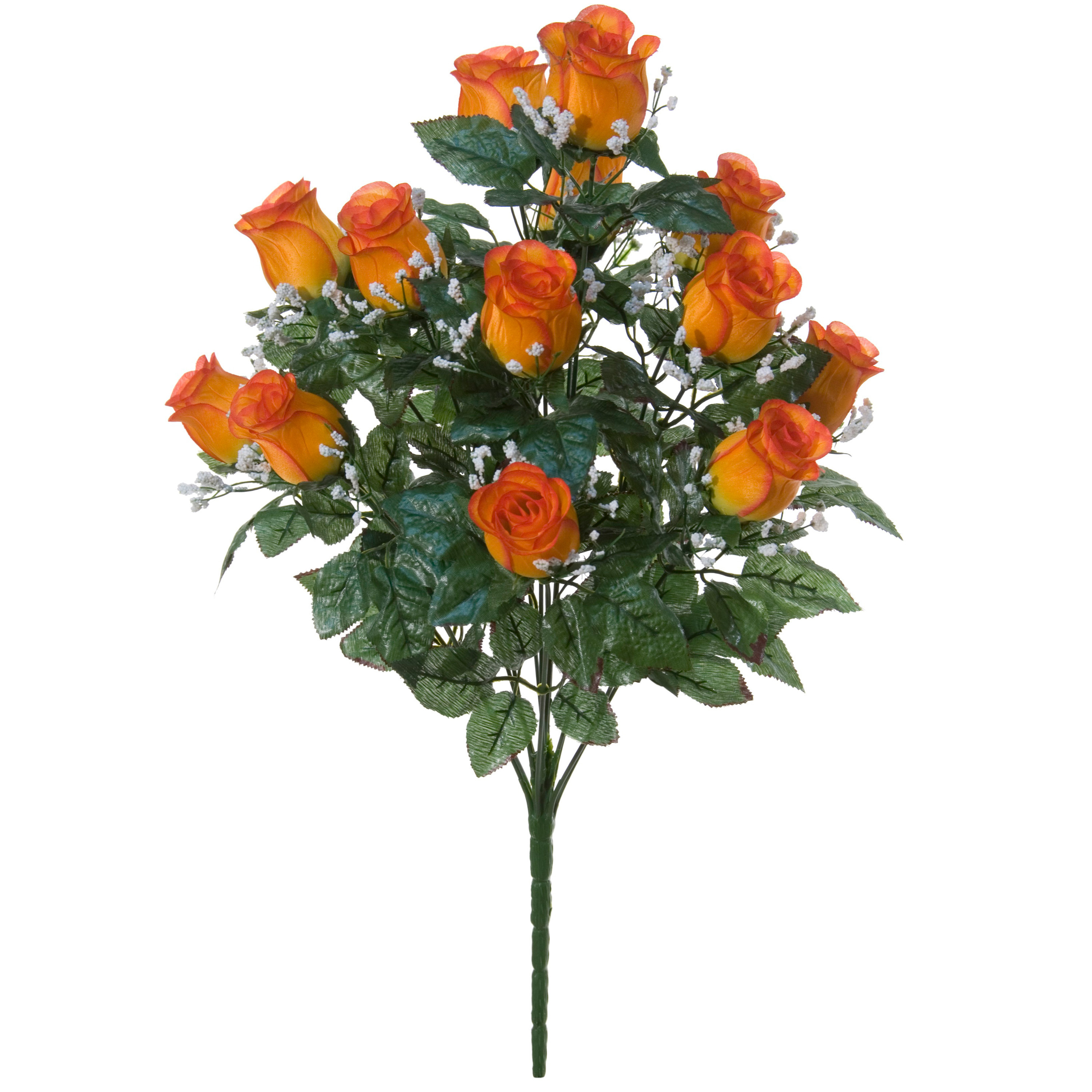 Kunstbloemen boeket rozen-gipskruid oranje H56 cm Bloemstuk Bladgroen