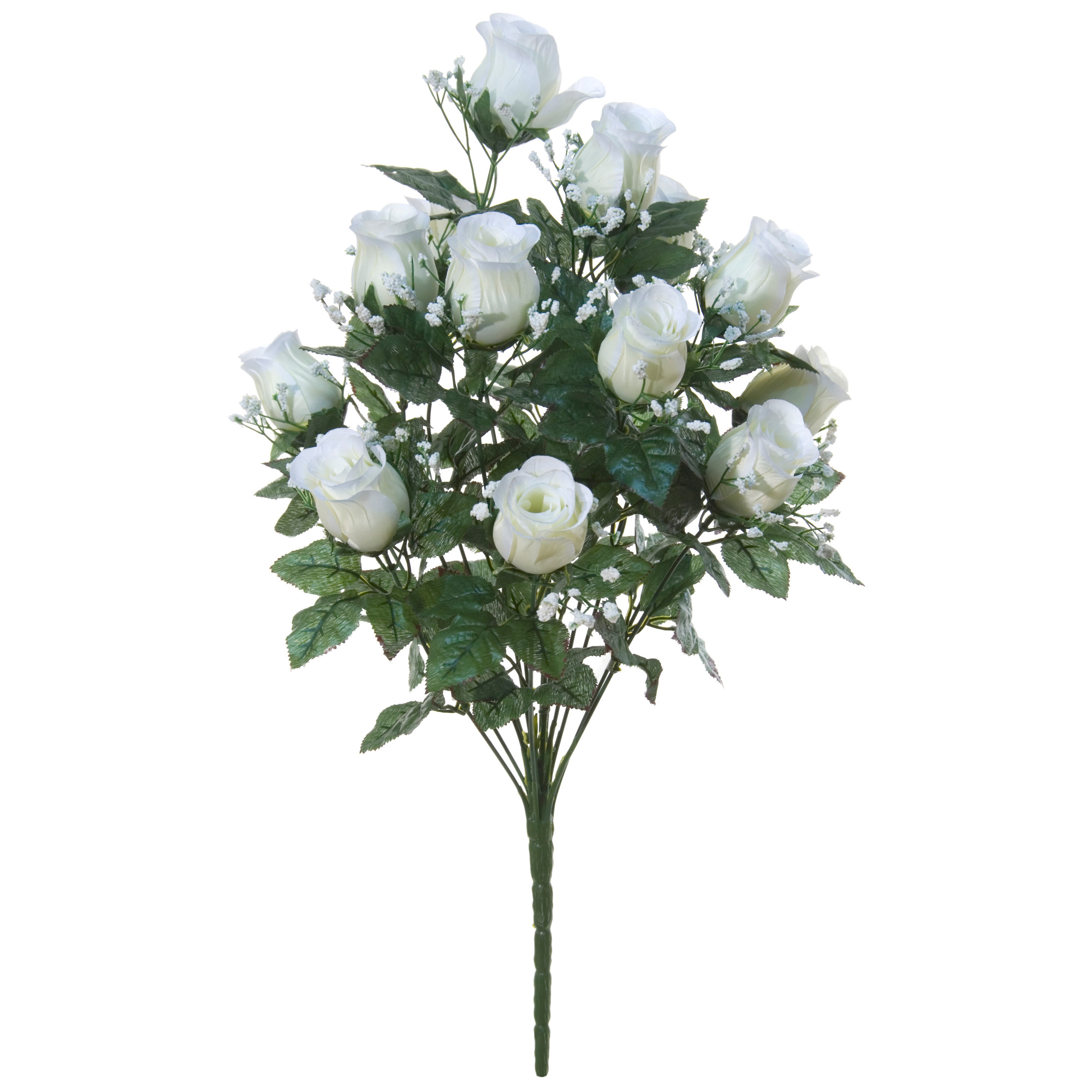 Kunstbloemen boeket rozen-gipskruid wit H56 cm Bloemstuk Bladgroen
