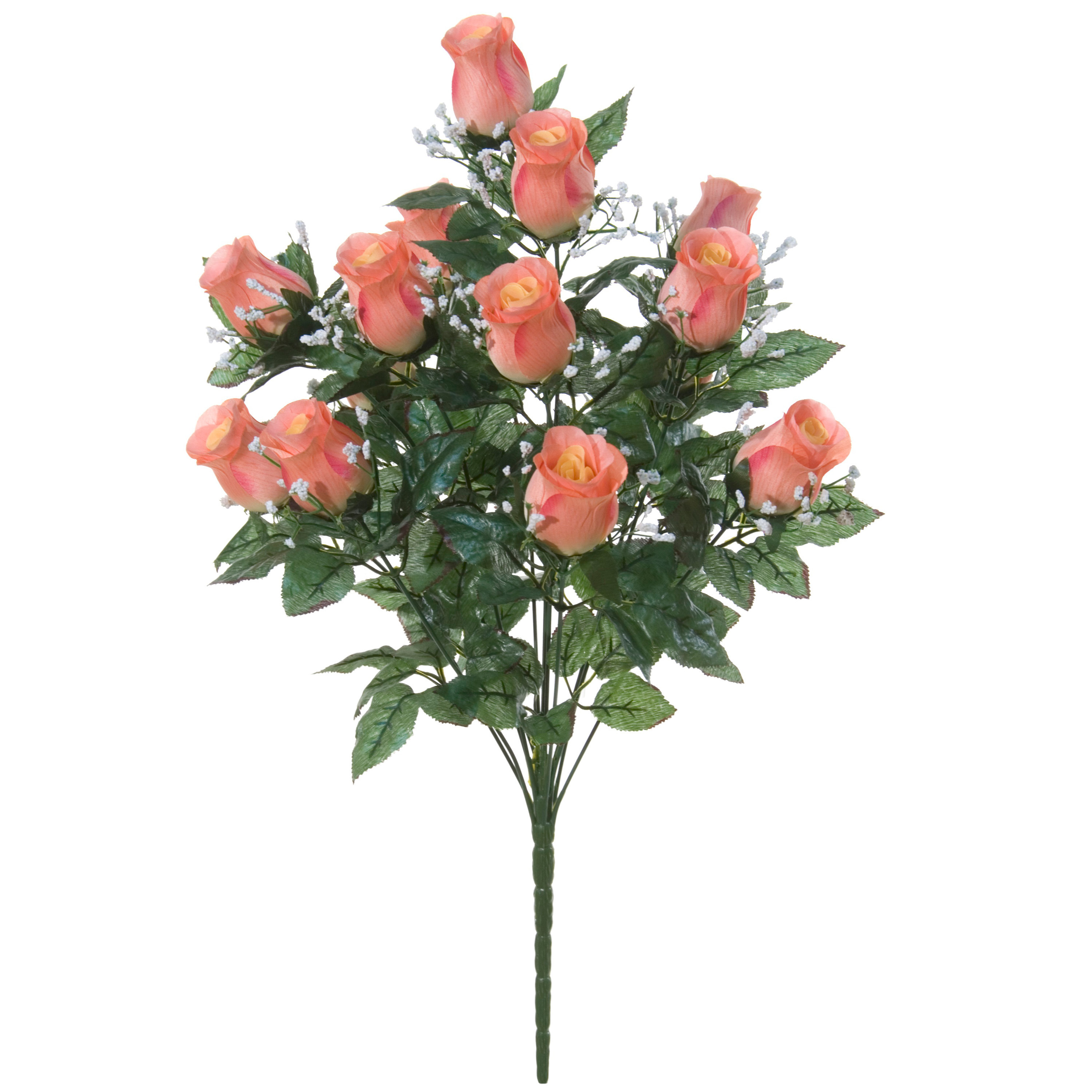 Kunstbloemen boeket rozen-gipskruid zalmroze H56 cm Bloemstuk Bladgroen