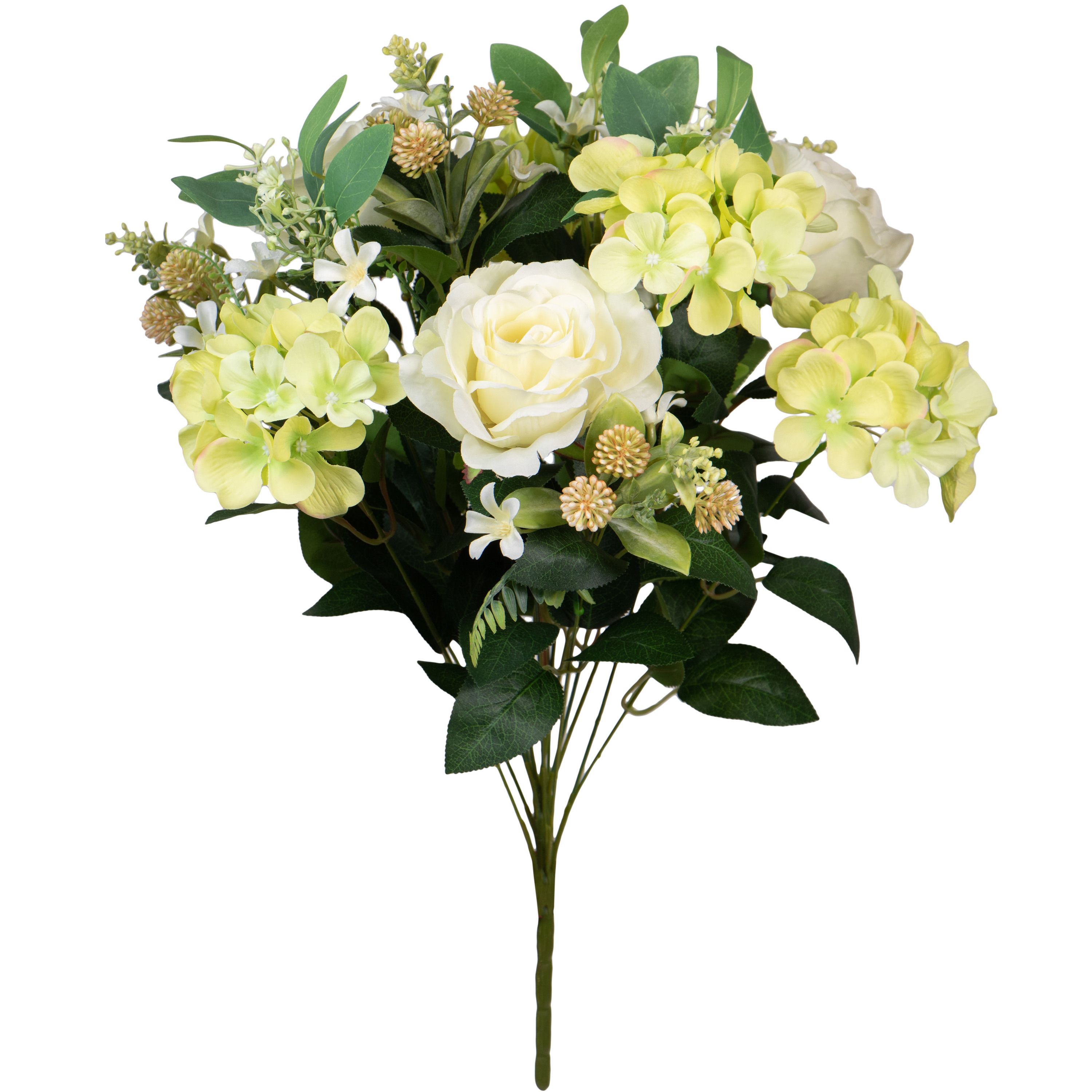 Kunstbloemen boeket rozen met bladgroen creme wit-geel H52 cm Bloemstuk