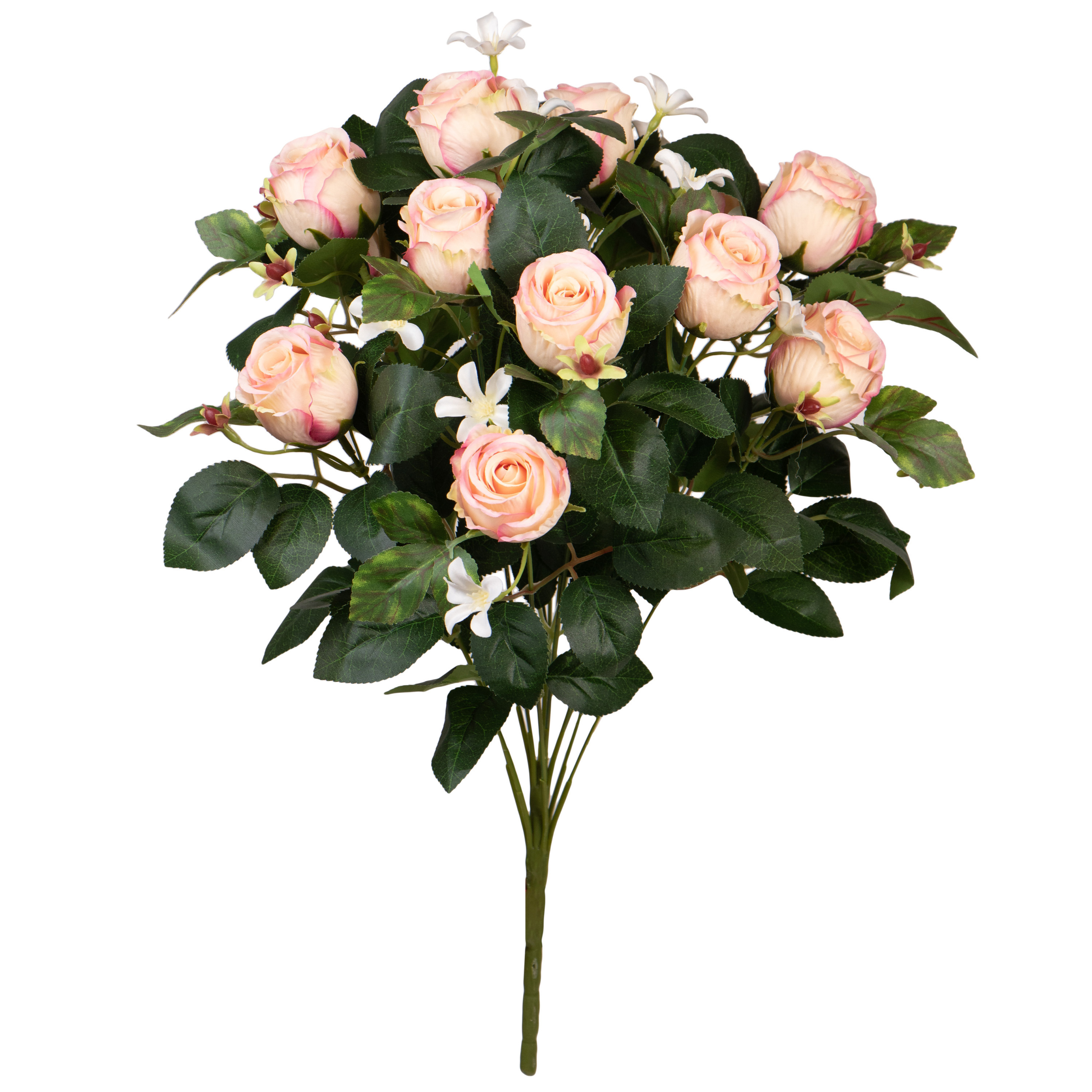 Kunstbloemen boeket rozen met bladgroen lichtroze H49 cm Bloemstuk