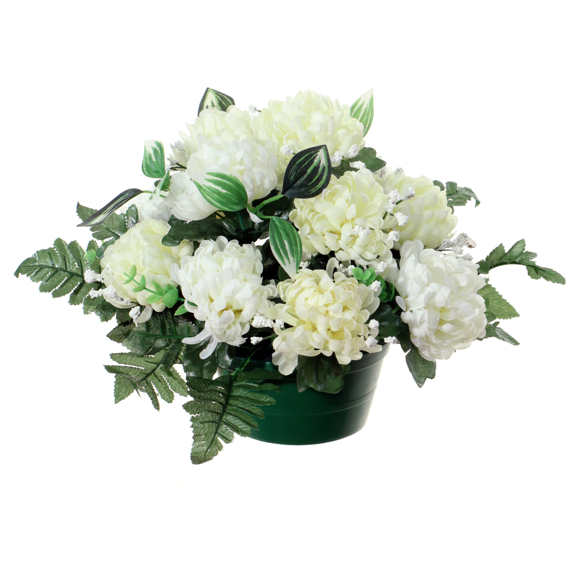 Kunstbloemen plantje crysanten in pot kleuren creme-wit D30 x H24 cm Bloemstuk Bladgroen