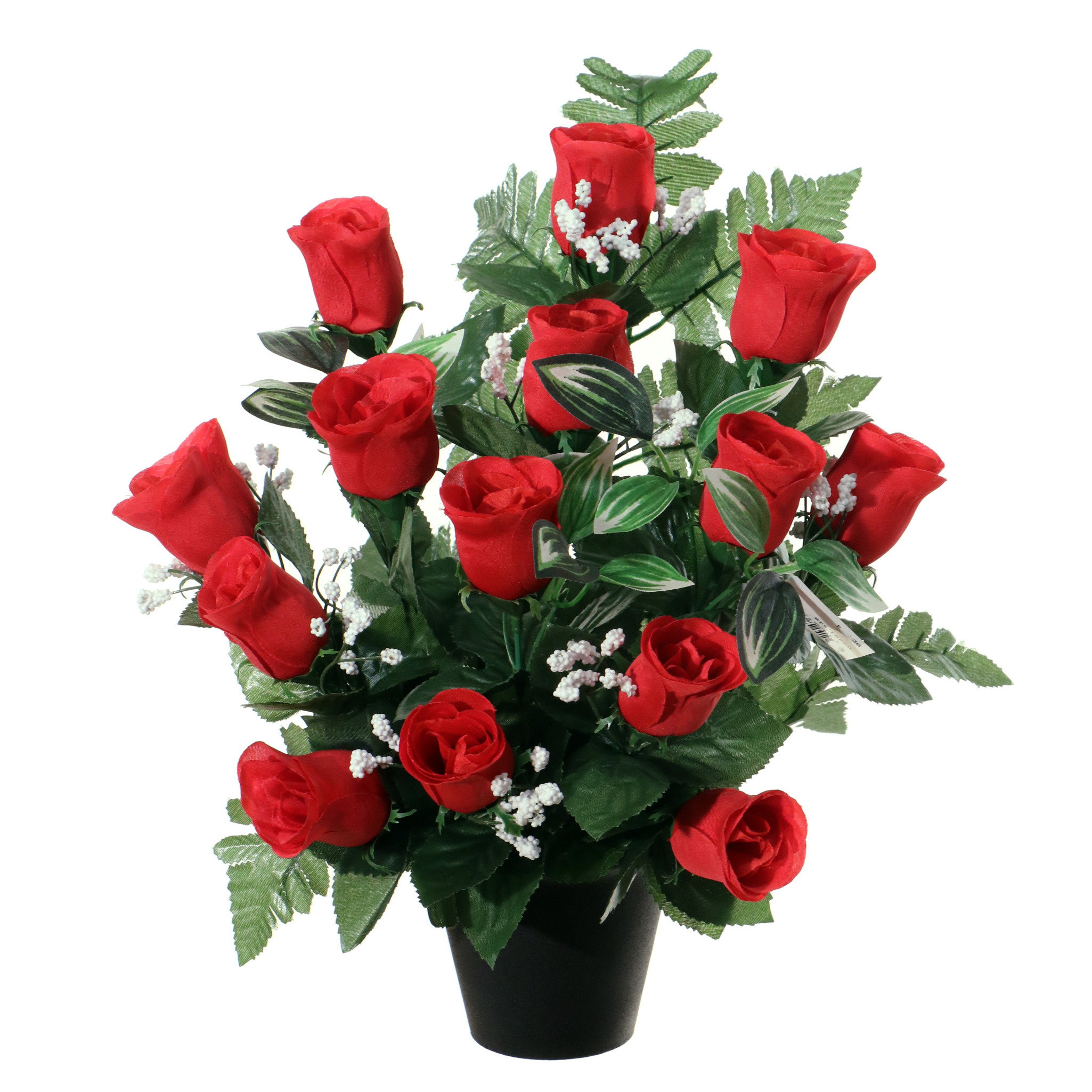 Kunstbloemen plantje rozen-gipskruid in pot rood H35 cm Bloemstuk Bladgroen