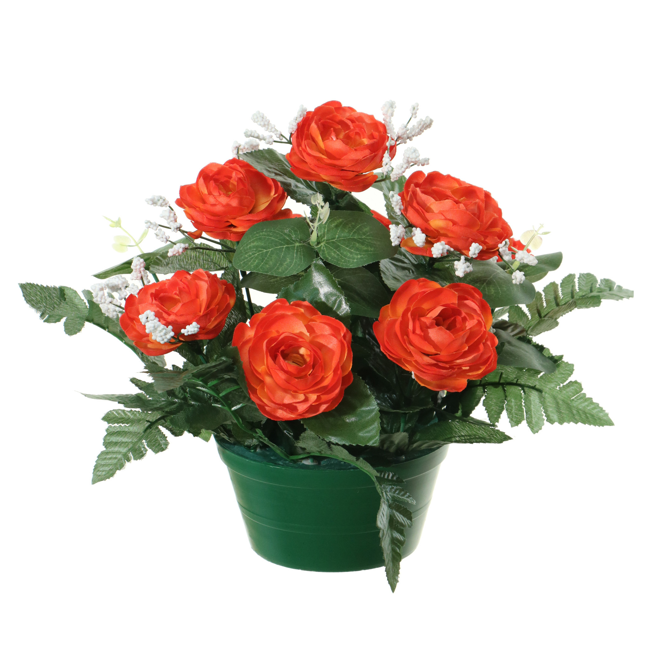 Kunstbloemen plantje rozen in pot rood 25 cm Bloemstuk ornament met bladgroen