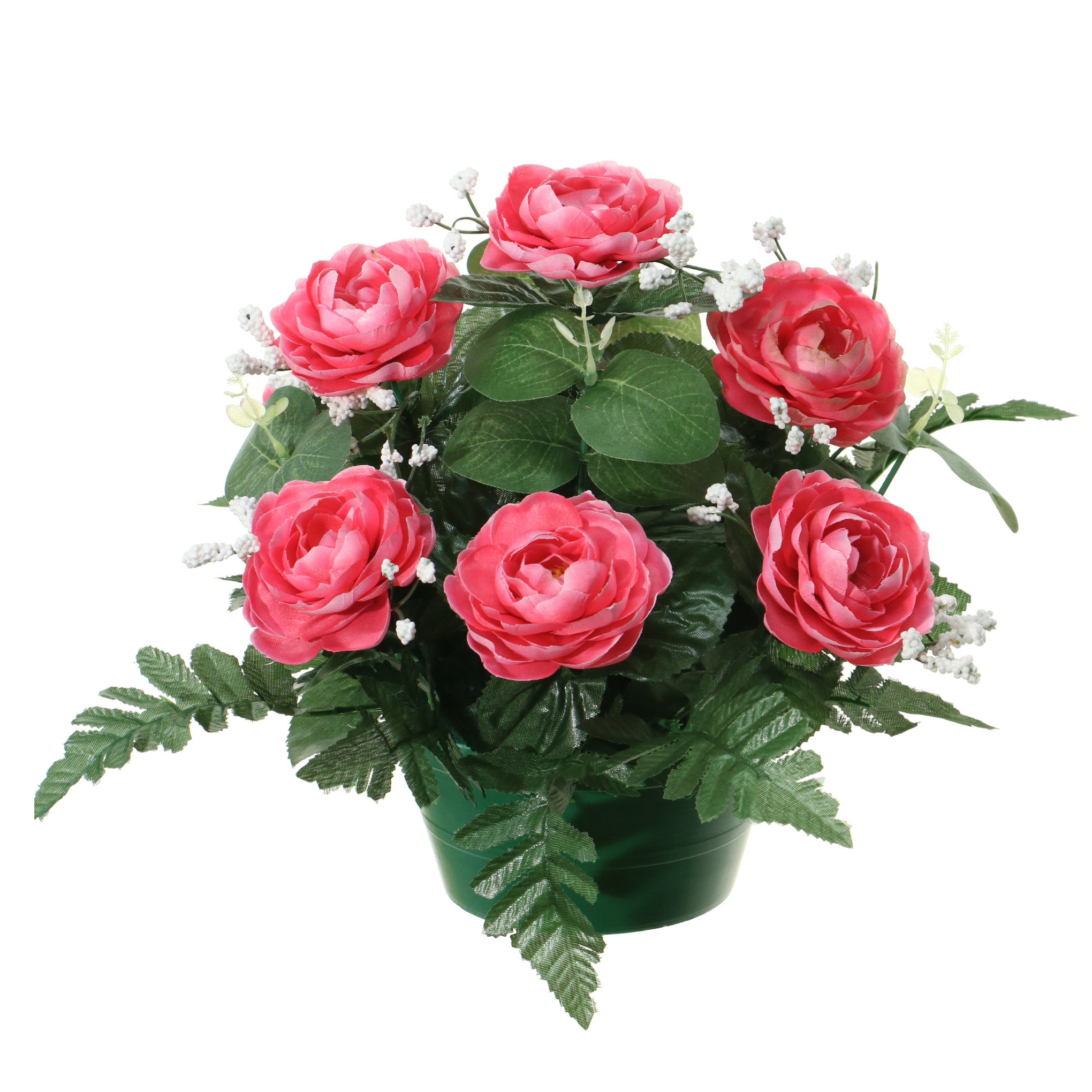 Kunstbloemen plantje rozen in pot roze 25 cm Bloemstuk ornament met bladgroen
