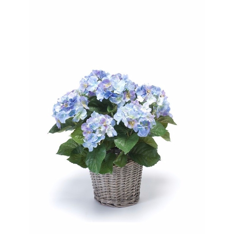 Kunstplant blauwe Hortensia in mand 45 cm