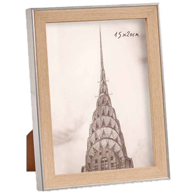 Kunststof fotolijst zilver met hout geschikt voor een foto van 15 x 20 cm