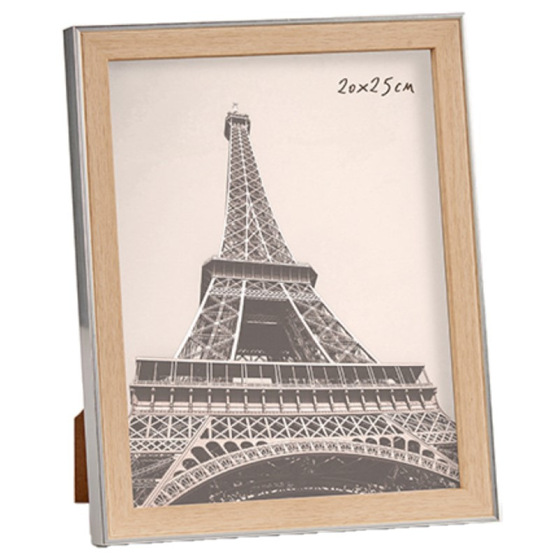 Kunststof fotolijst zilver met hout geschikt voor een foto van 20 x 25 cm