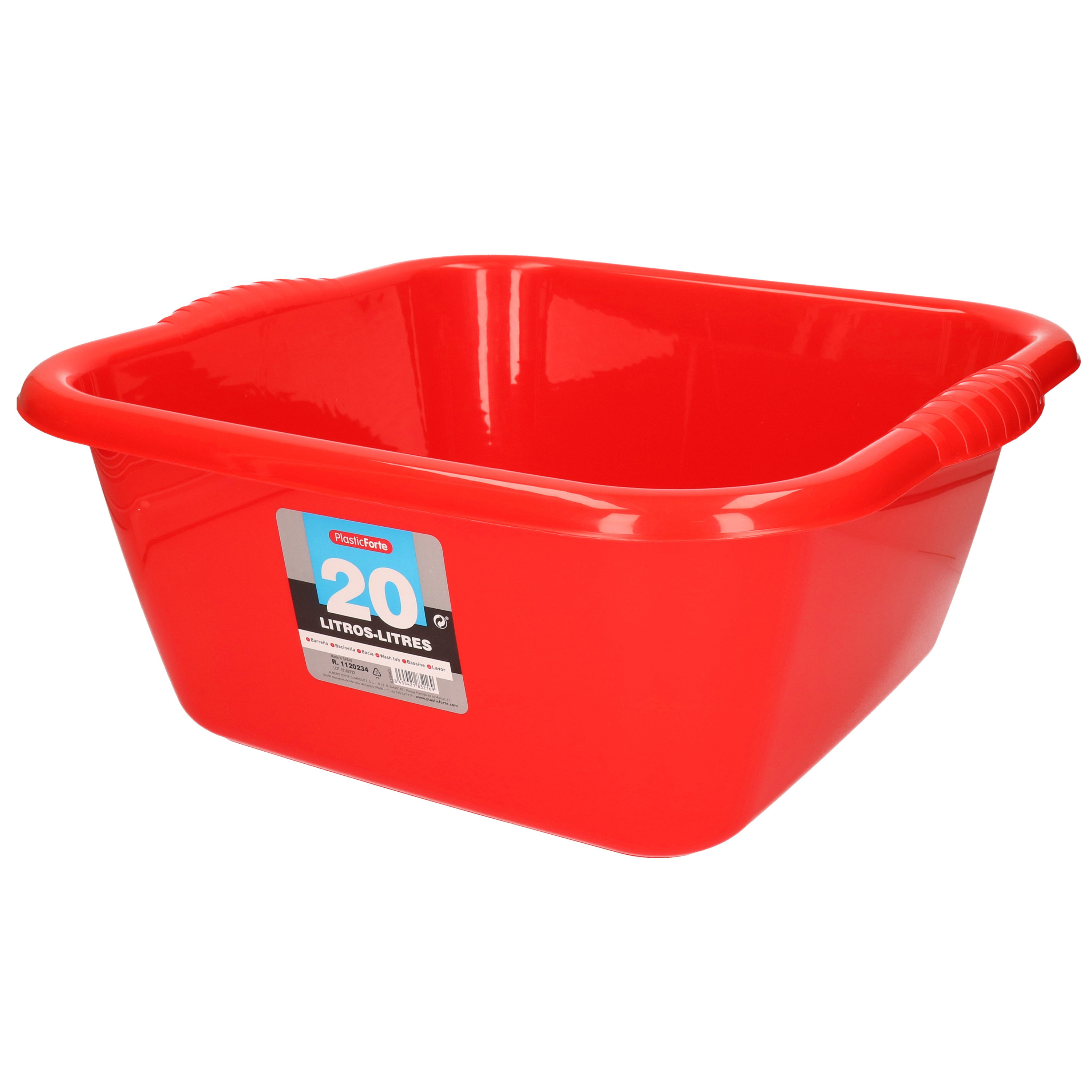 Kunststof teiltje-afwasbak vierkant 20 liter rood