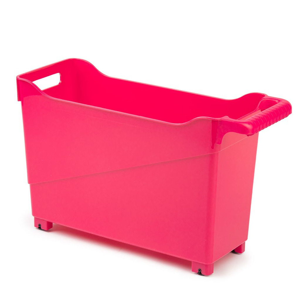 Kunststof trolley fuchsia roze op wieltjes L45 x B17 x H29 cm