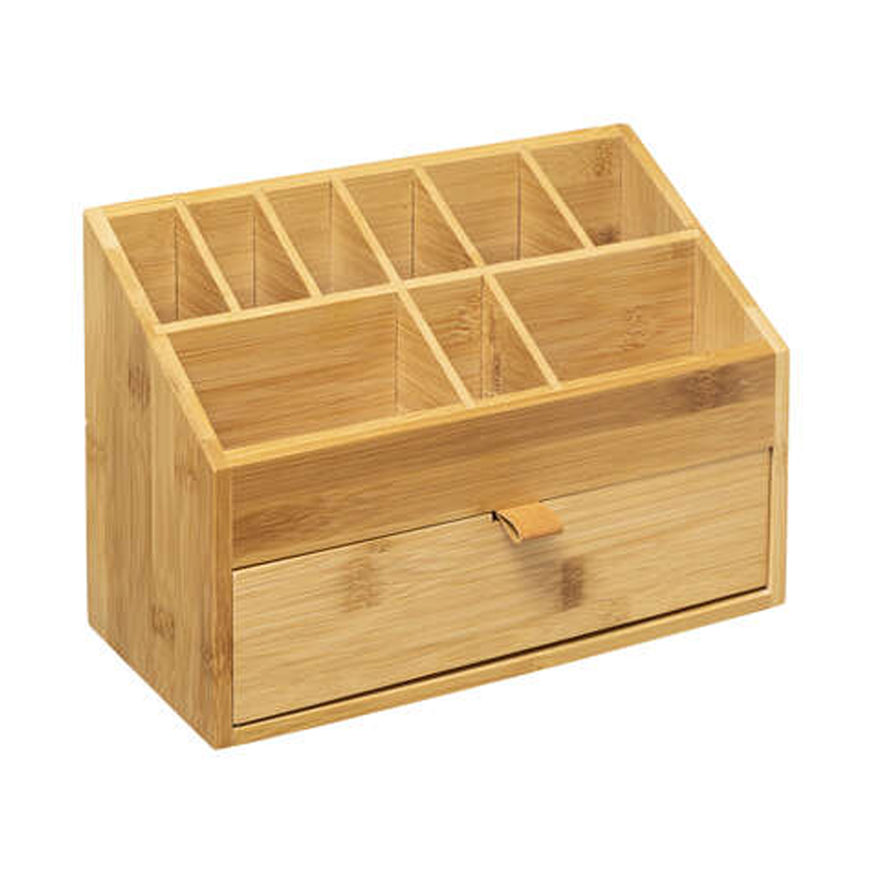 Ladeblokje-bureau organizer 1x lades en vakjes bamboe hout L26 x B12 x H18 cm pennenbak