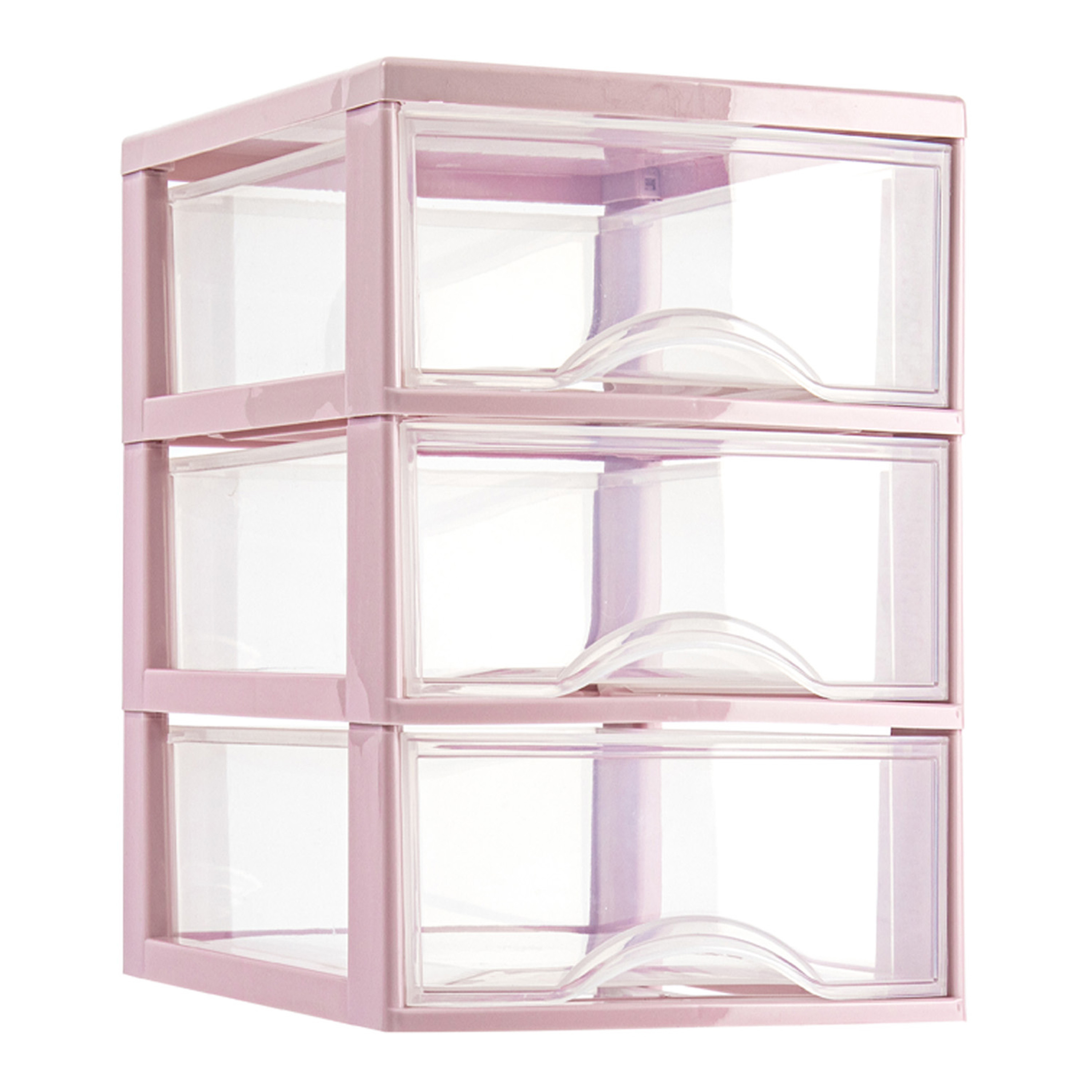 Ladeblokje-bureau organizer met 3x lades transparant-roze L18 x B25 x H25 cm plastic