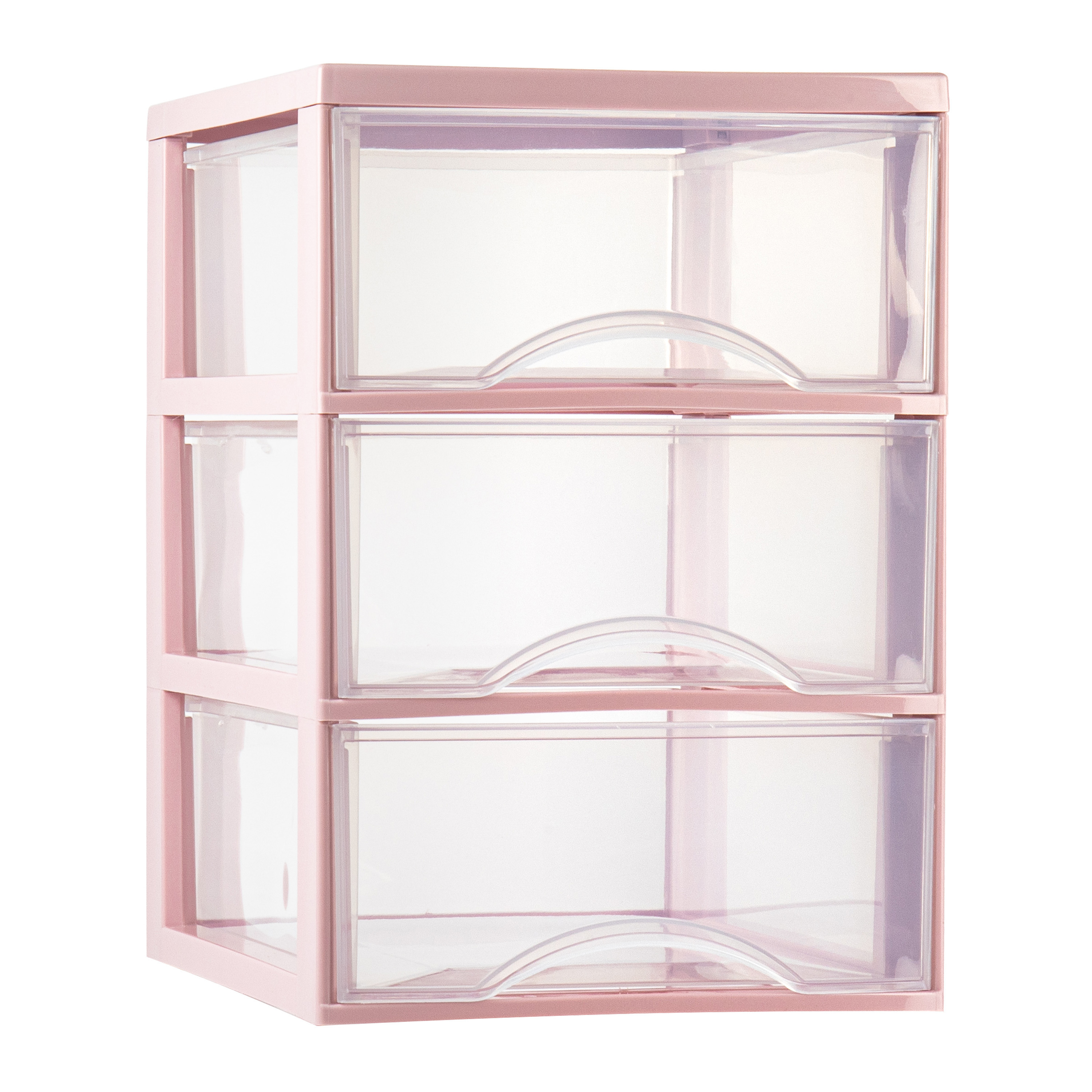 Ladeblokje-bureau organizer met 3x lades transparant-roze L26 x B36 x H37 cm plastic