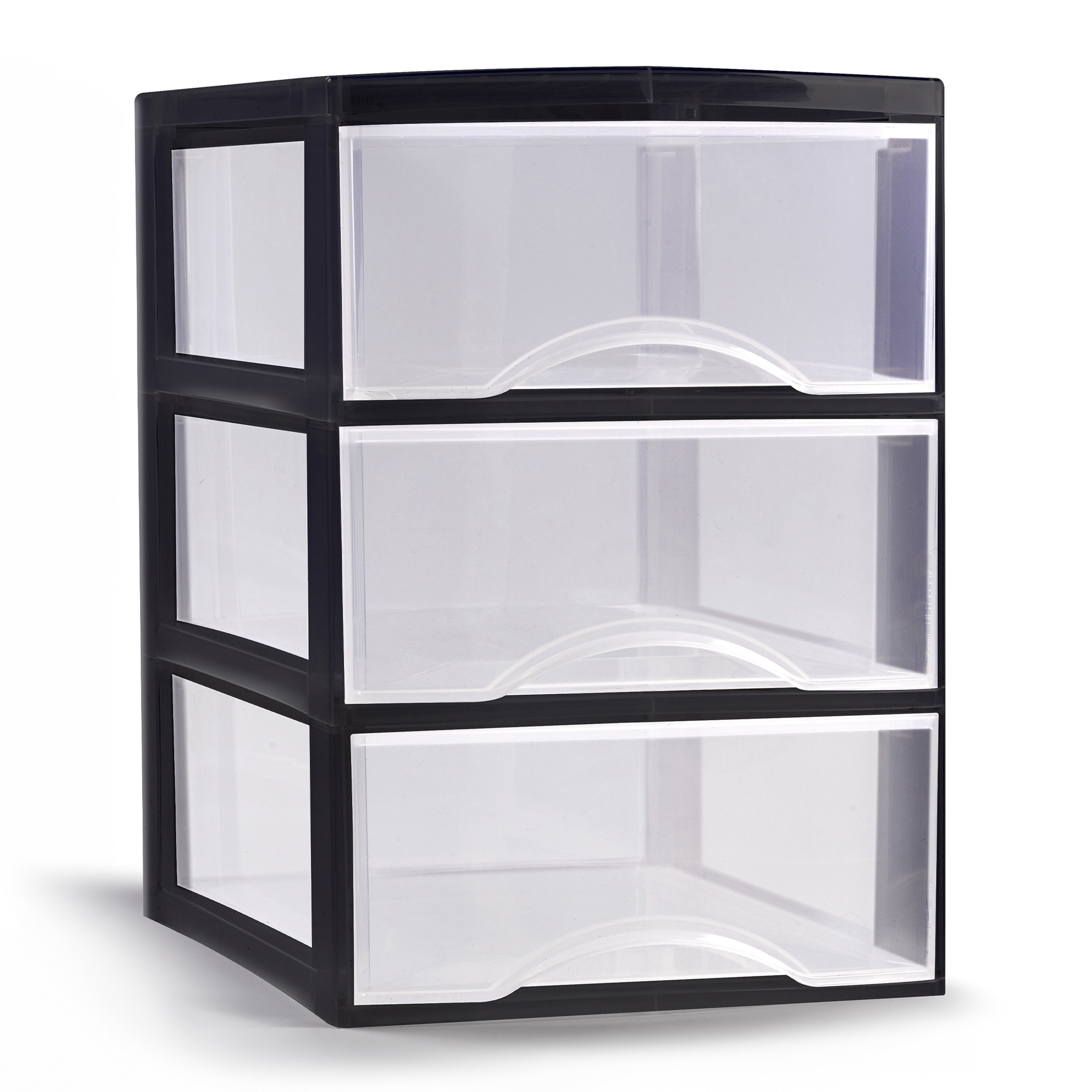 Ladeblokje-bureau organizer met 3x lades transparant-zwart L26 x B36 x H37 cm plastic