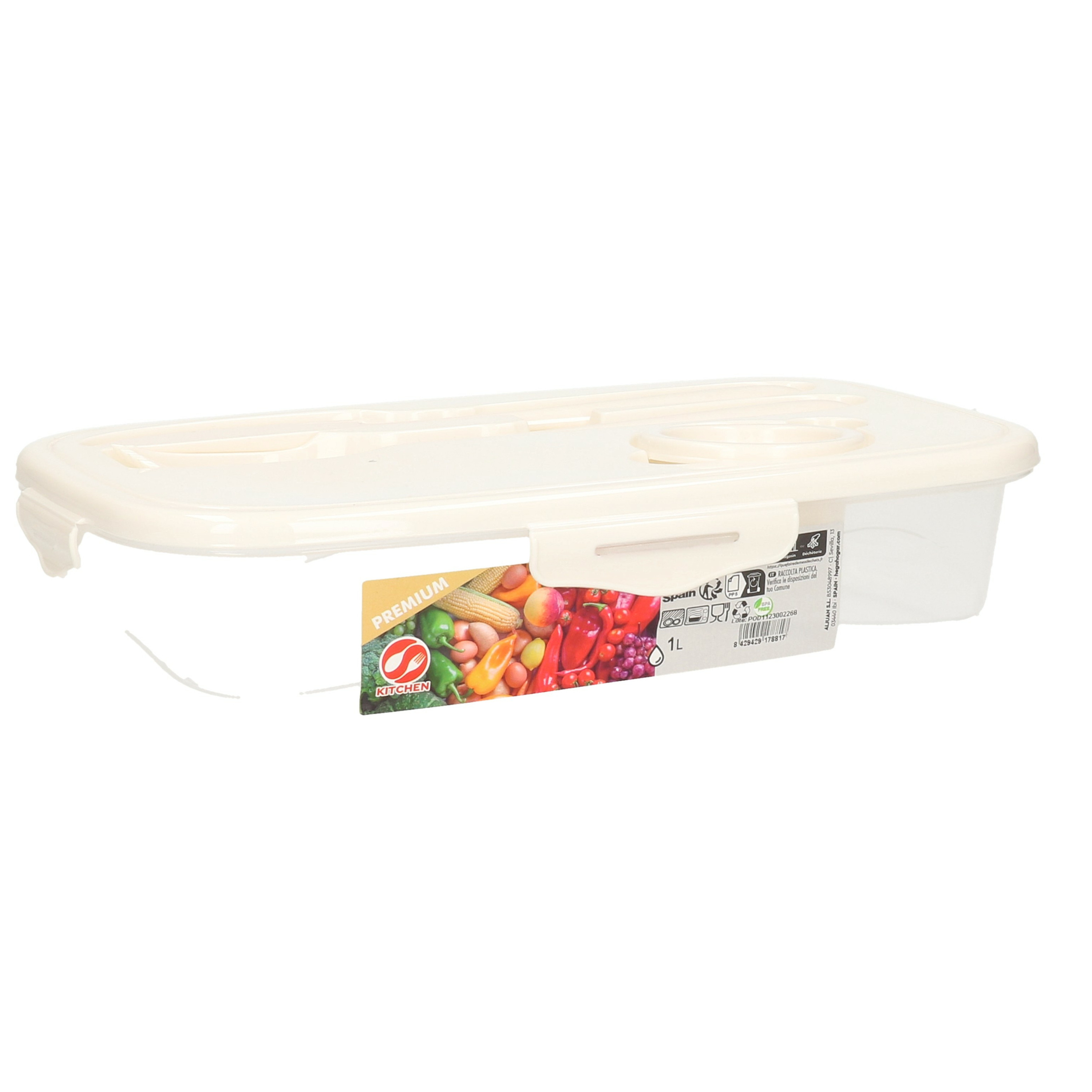 Lunchbox wit met bestek -1 liter plastic -14 x 23 x 6 cm