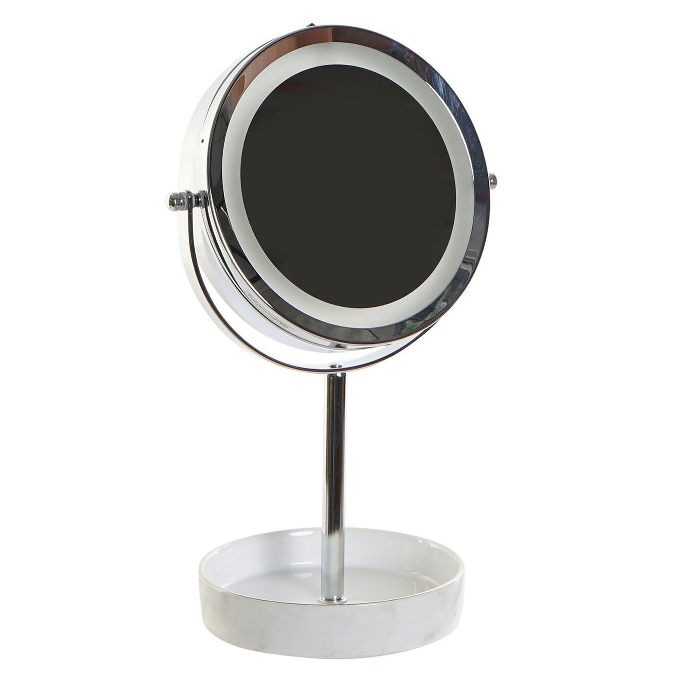 Luxe badkamerspiegel - make-up spiegel met LED verlichting rond zilver metaal D15 x H33 cm