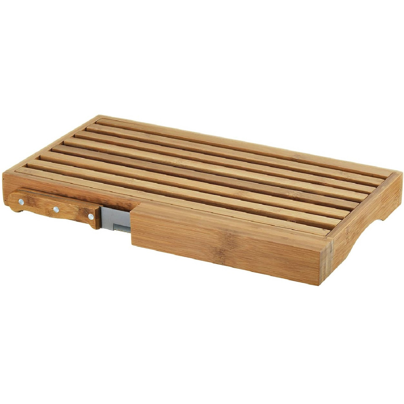 Luxe bamboe houten brood snijplank kruimel opvangbak en broodmes 40 x 23,5 cm