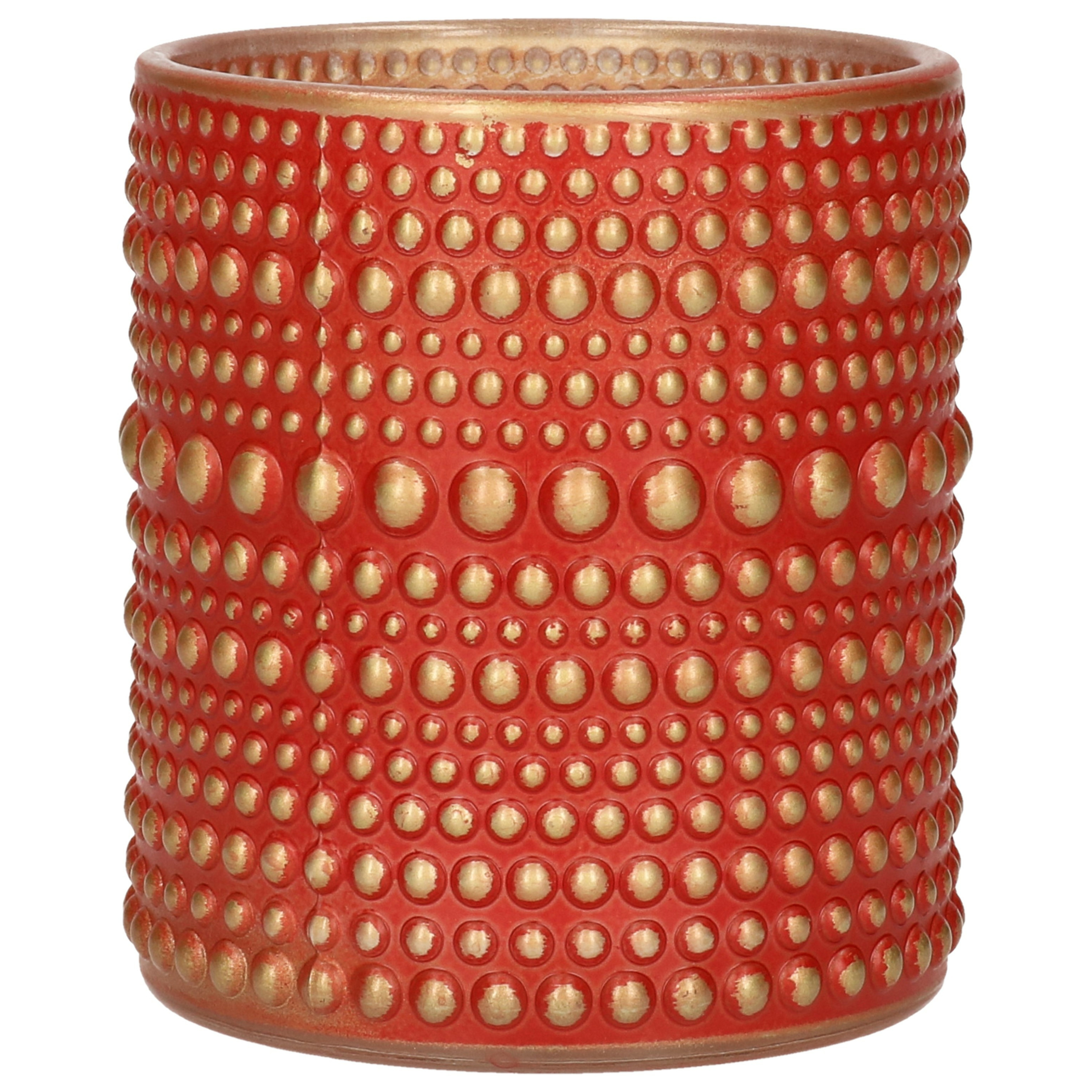 Luxe theelichthouder-kaarsenhouder rood-goud glas D7 x H8 cm