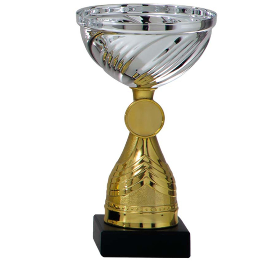 Luxe trofee-prijs beker goud-zilver kunststof 14 x 8 cm