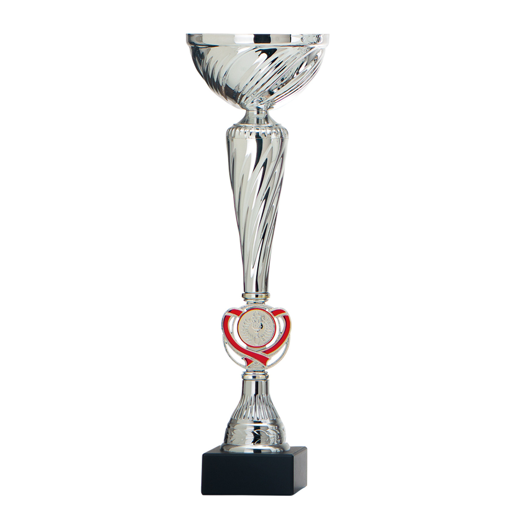 Luxe trofee-prijs beker met rood accent zilver kunststof 32 x 10 cm