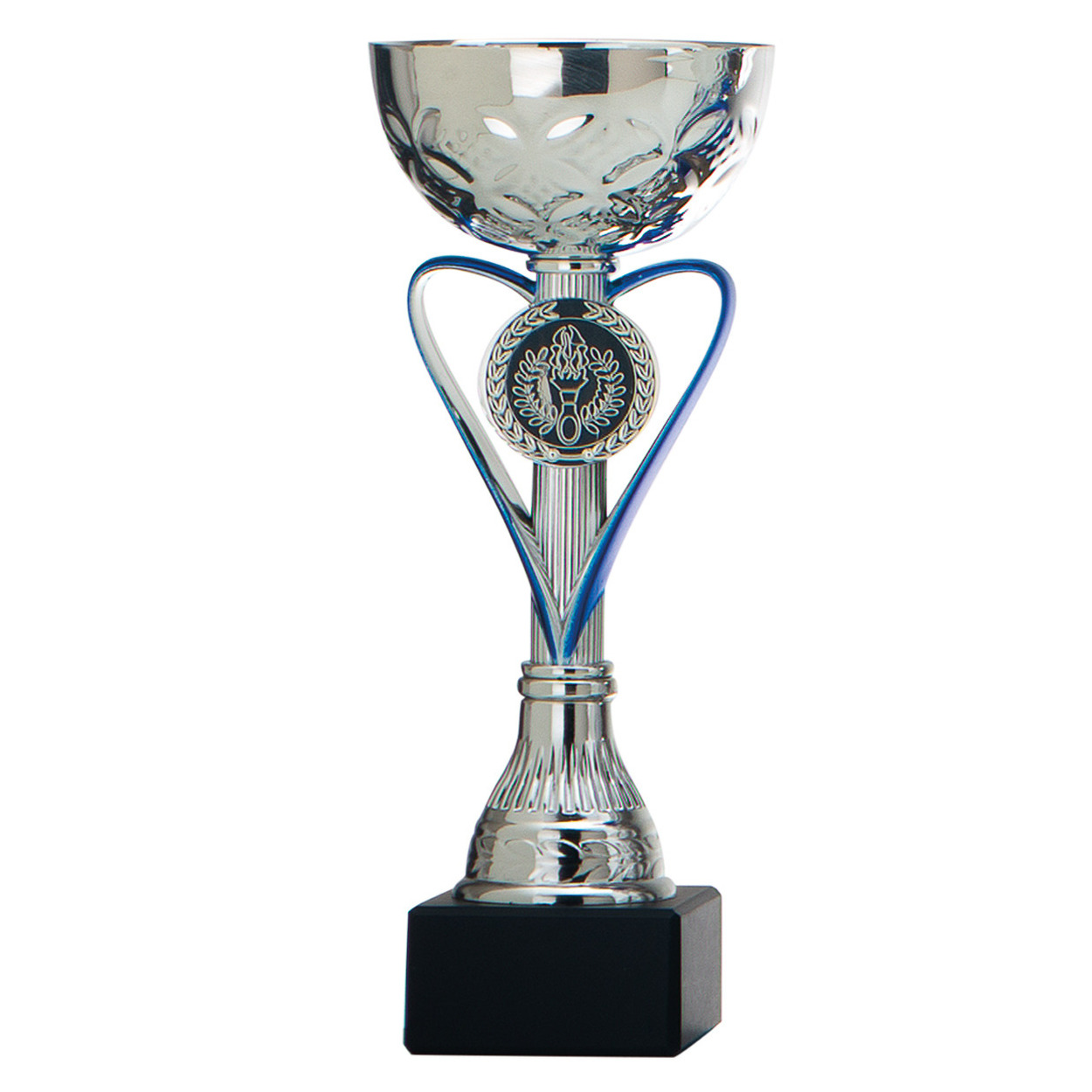 Luxe trofee-prijs beker zilver blauw hart kunststof 20 x 8 cm