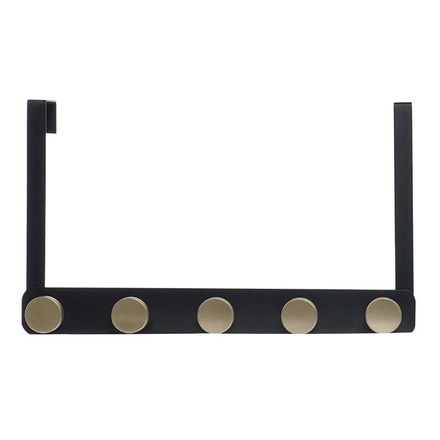 Metalen deurkapstok-rek zwart met 5 goudkleurige ophangknoppen 33 cm