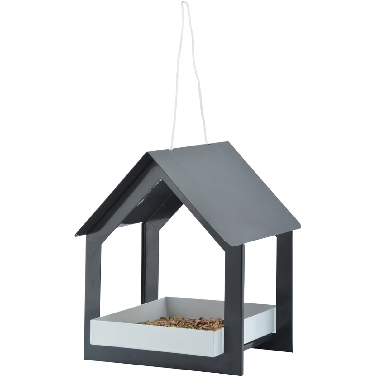 Metalen vogelhuisje-voedertafel hangend antraciet 23 cm