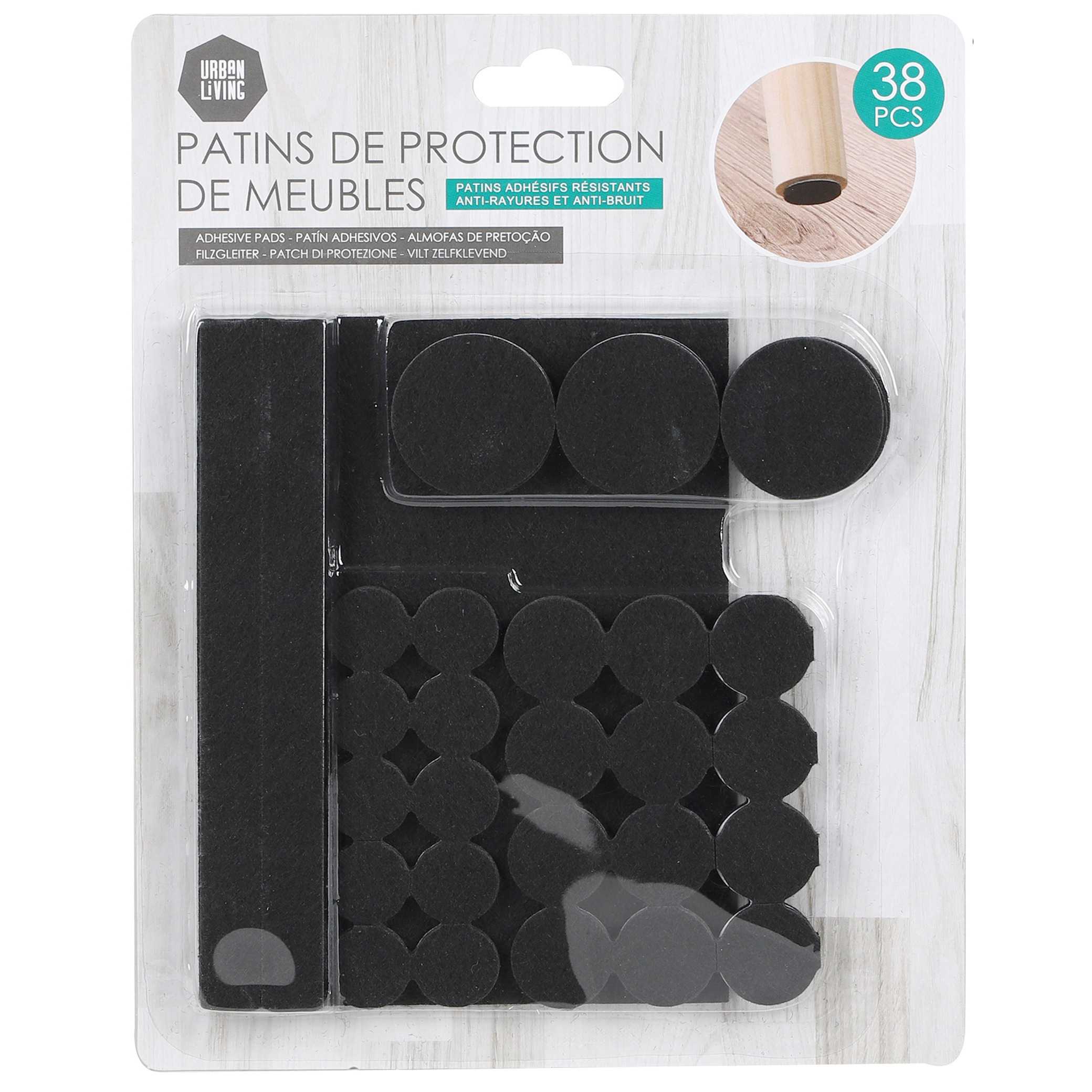 Meubel-vloerbeschermers 38-delig zwart zelfklevend meubelviltjes