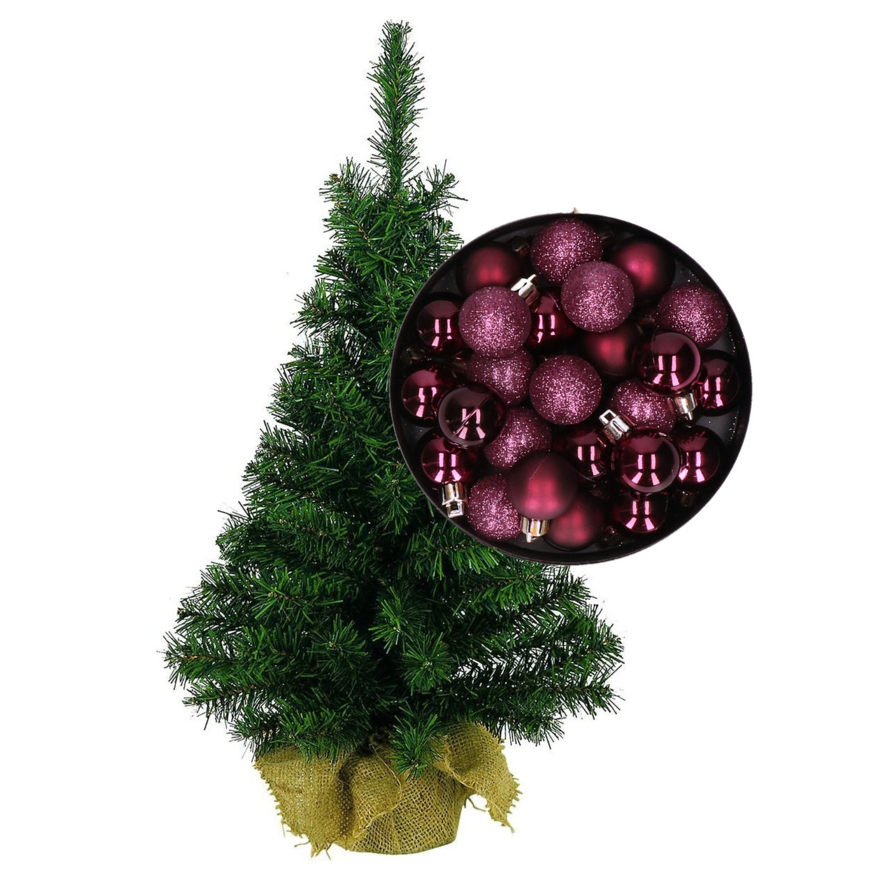 Mini kerstboom-kunst kerstboom H35 cm inclusief kerstballen aubergine paars