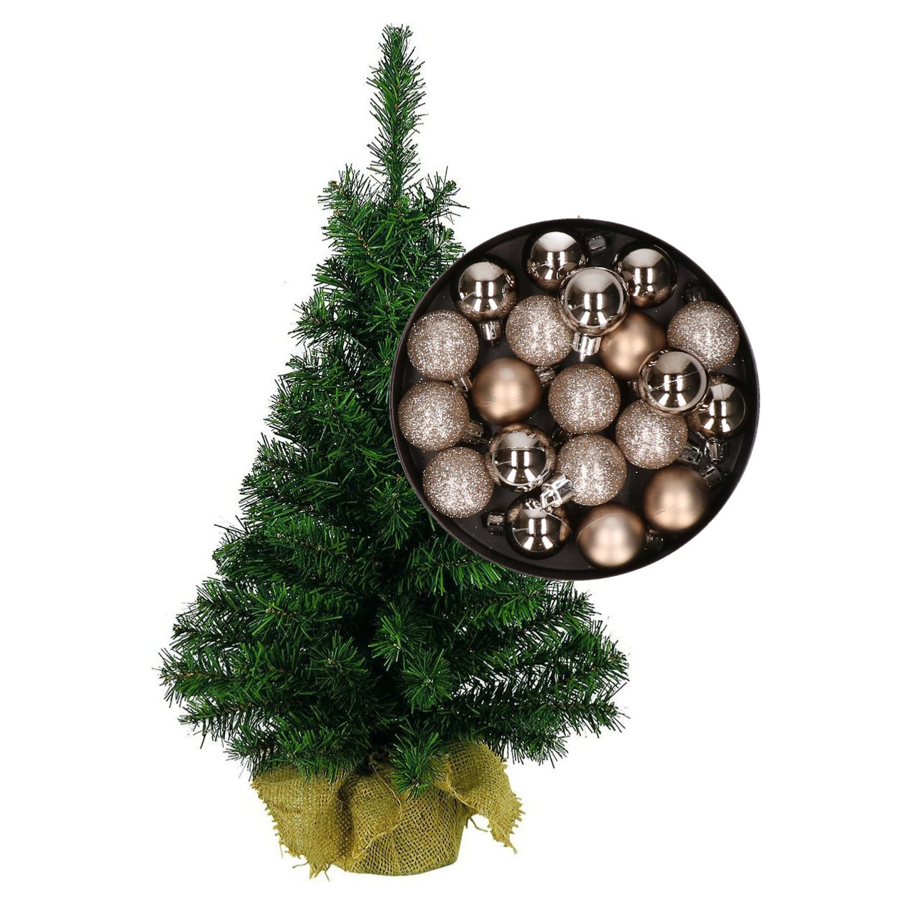 Mini kerstboom-kunst kerstboom H35 cm inclusief kerstballen champagne