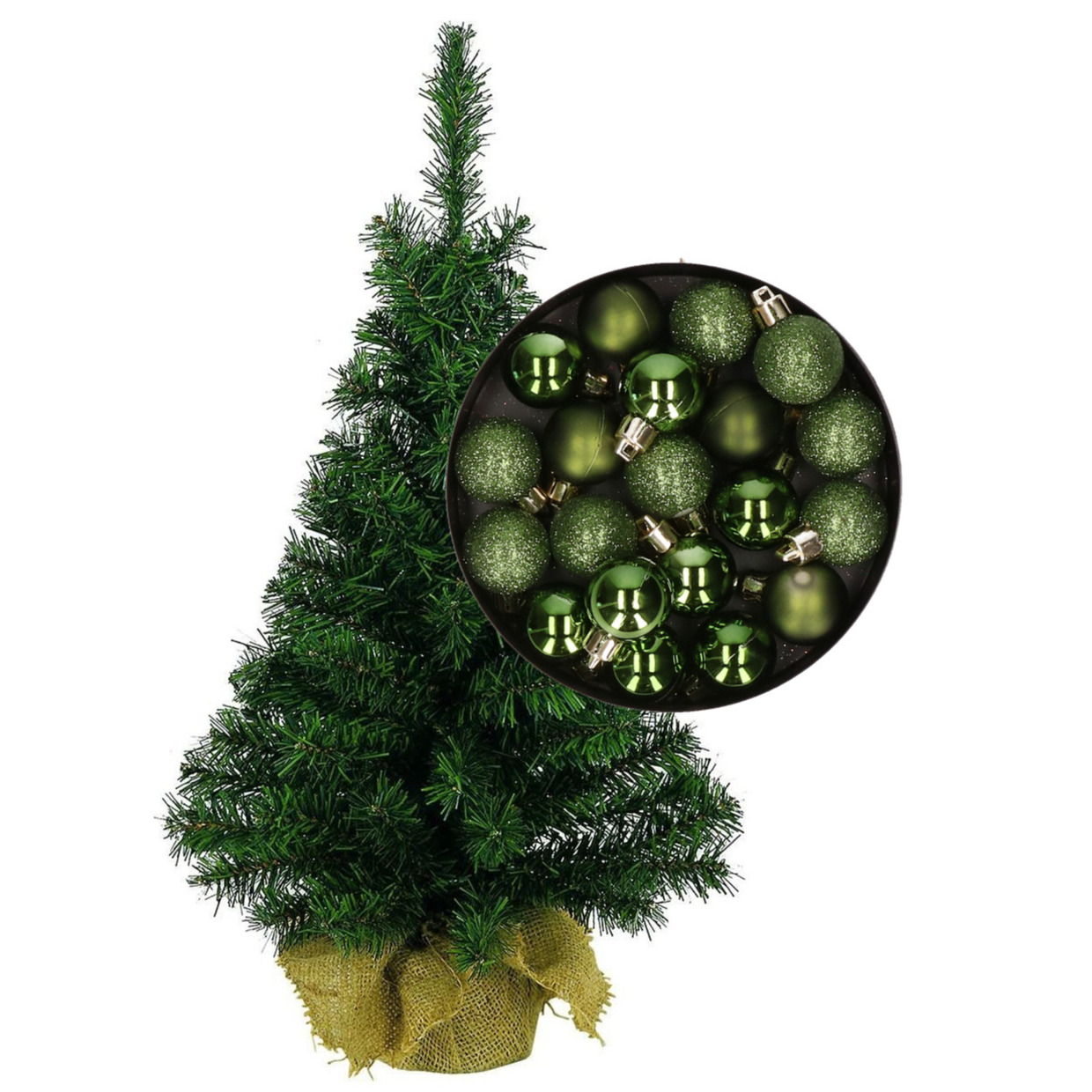 Mini kerstboom-kunst kerstboom H35 cm inclusief kerstballen groen