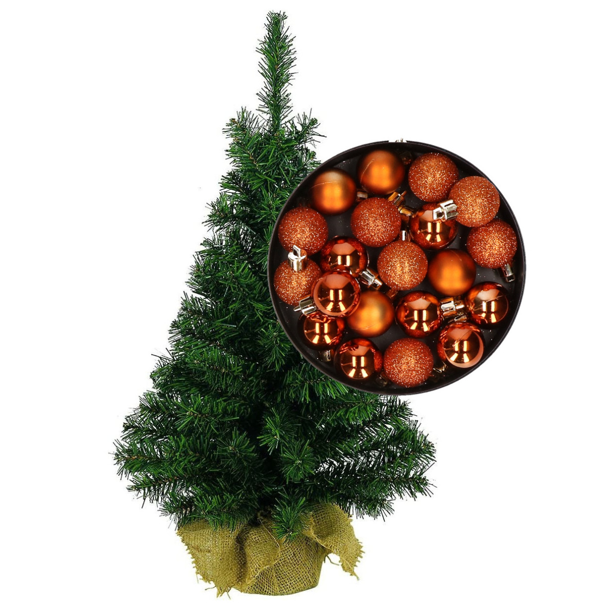 Mini kerstboom-kunst kerstboom H35 cm inclusief kerstballen oranje