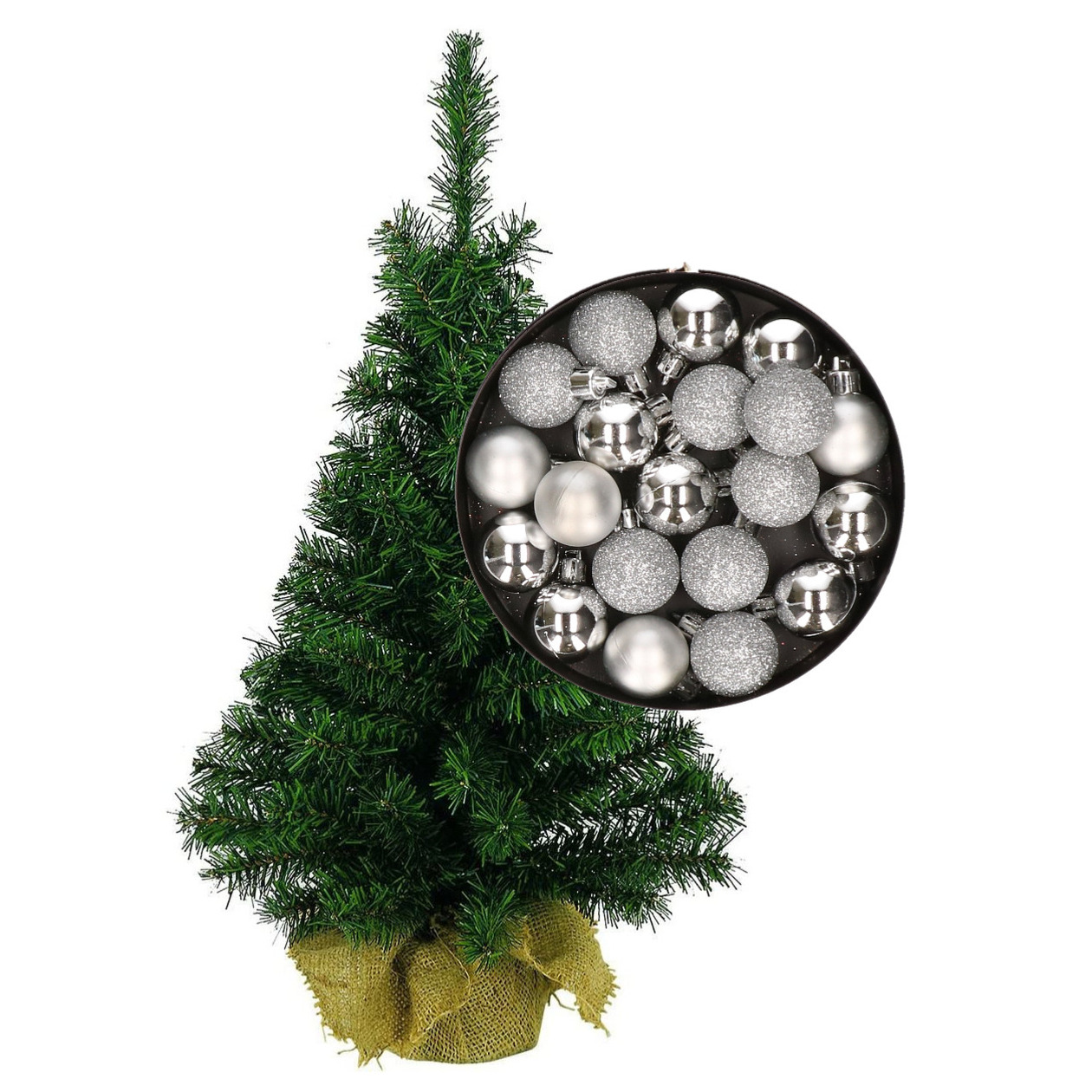 Mini kerstboom-kunst kerstboom H35 cm inclusief kerstballen zilver