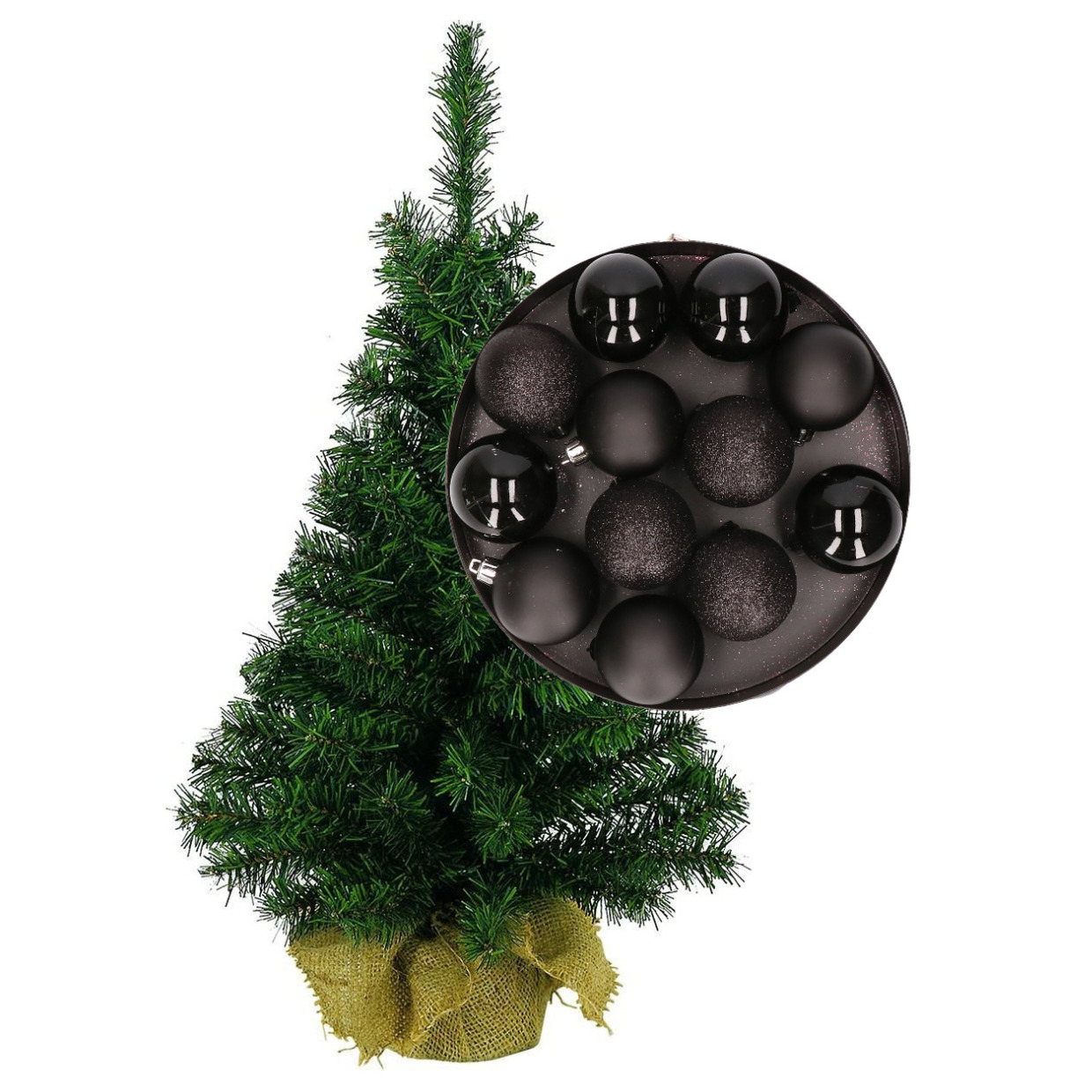 Mini kerstboom-kunst kerstboom H35 cm inclusief kerstballen zwart
