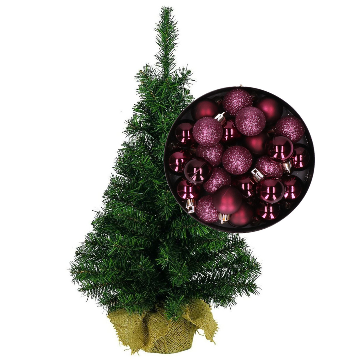 Mini kerstboom-kunst kerstboom H45 cm inclusief kerstballen aubergine paars