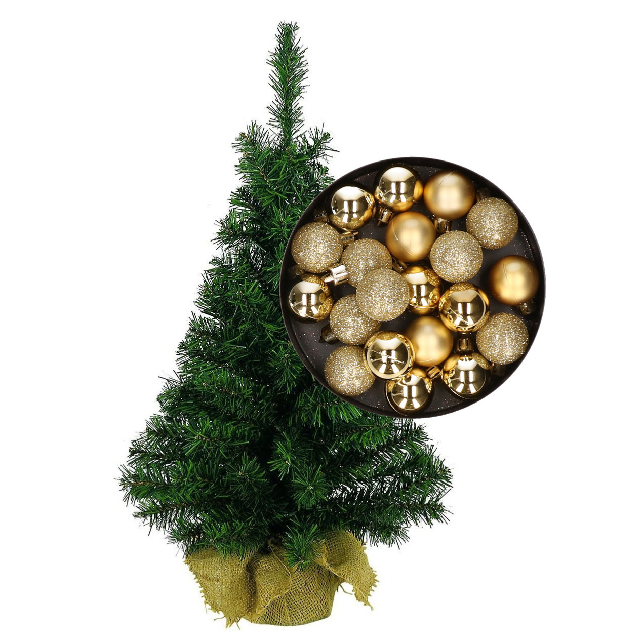 Mini kerstboom-kunst kerstboom H45 cm inclusief kerstballen goud