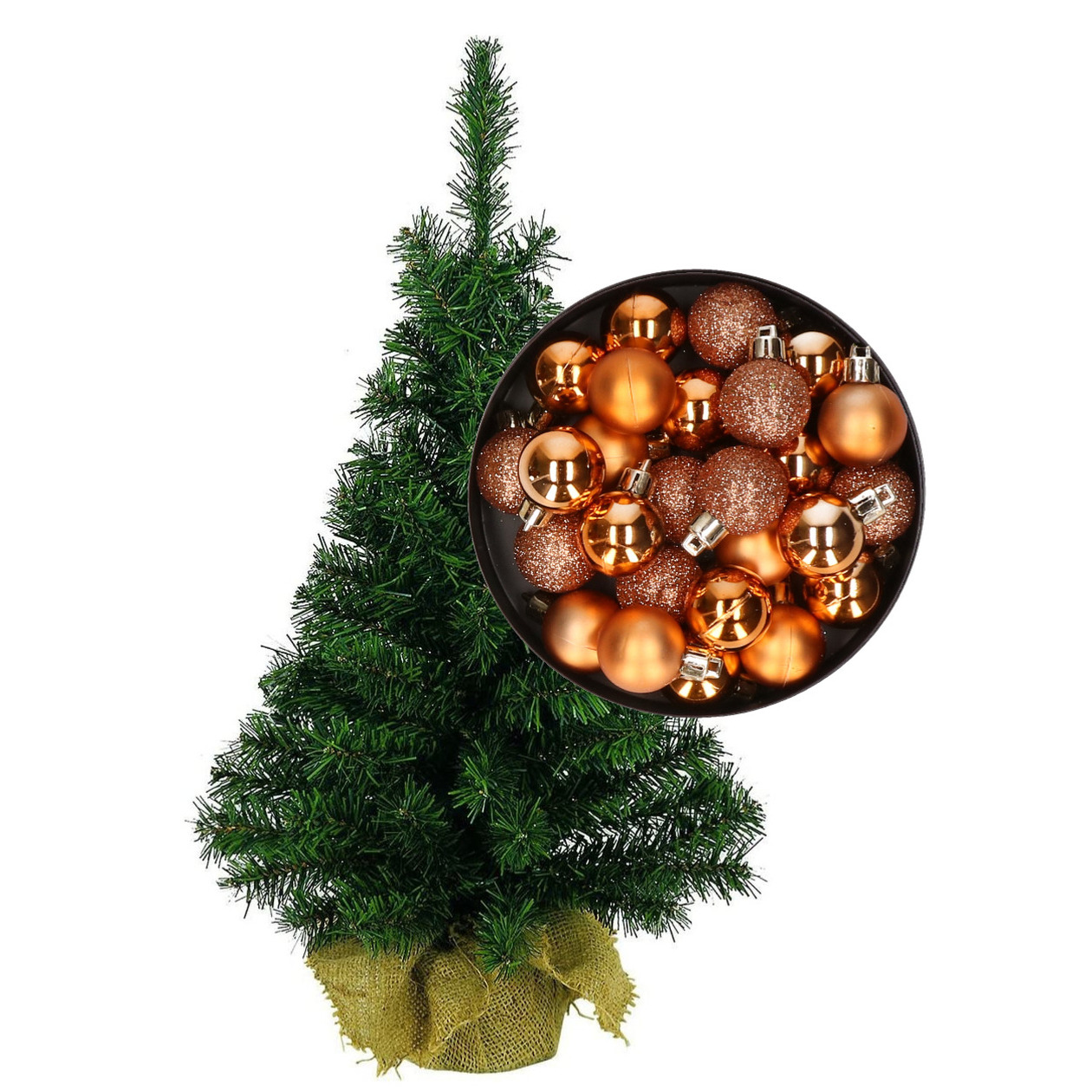 Mini kerstboom-kunst kerstboom H45 cm inclusief kerstballen koper