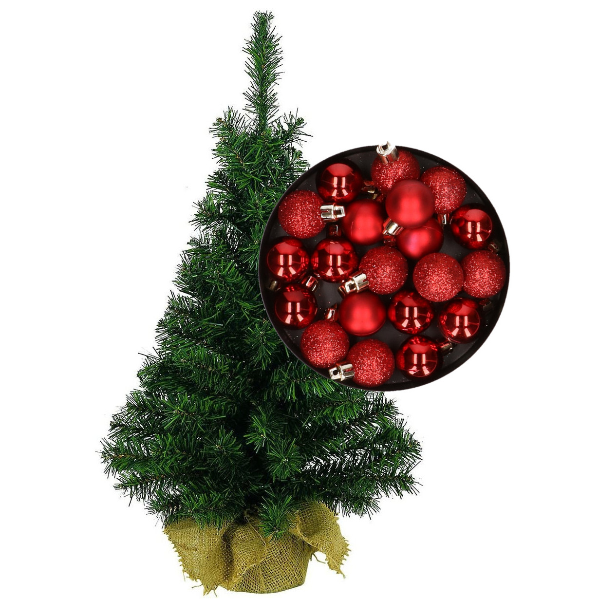 Mini kerstboom-kunst kerstboom H45 cm inclusief kerstballen rood
