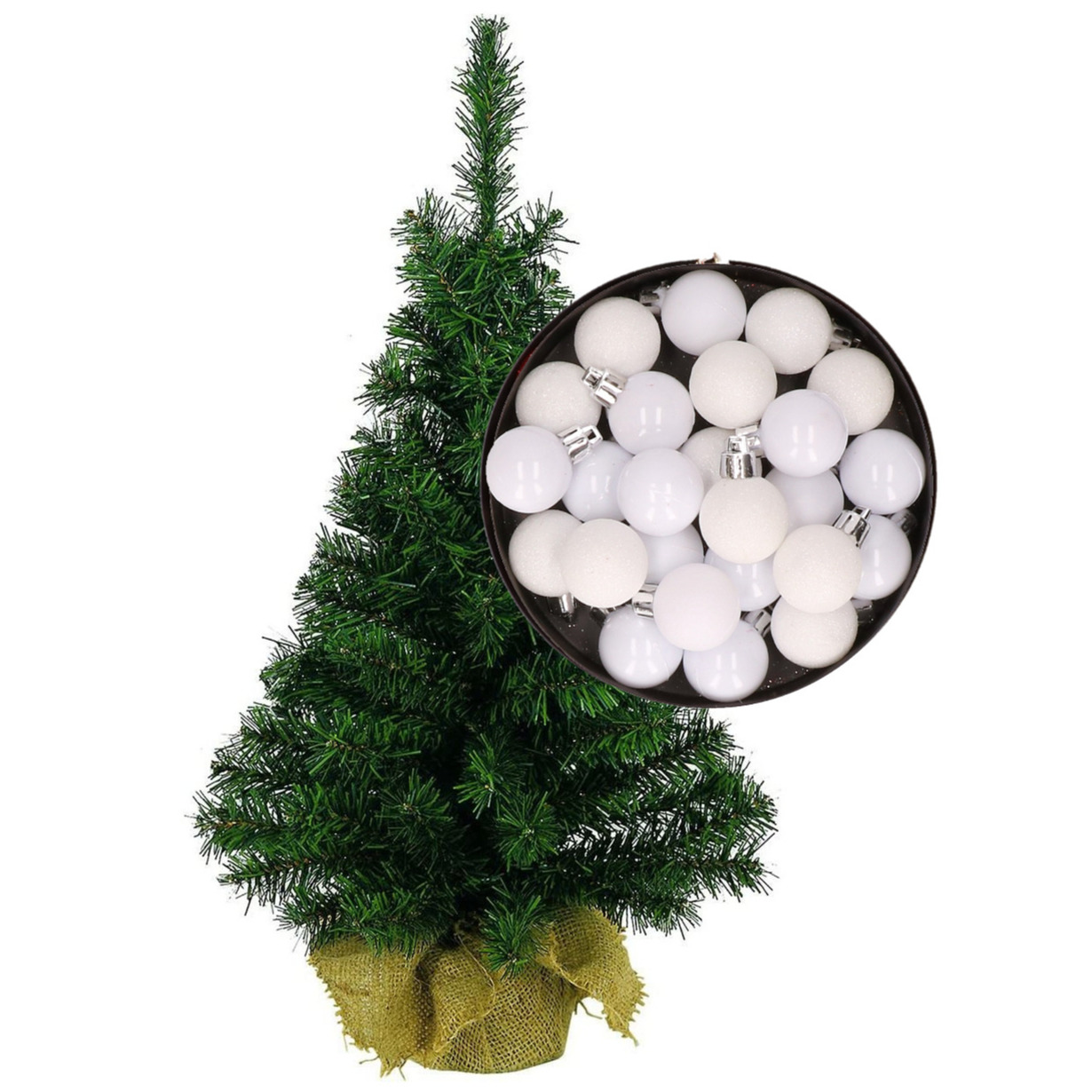 Mini kerstboom-kunst kerstboom H45 cm inclusief kerstballen wit
