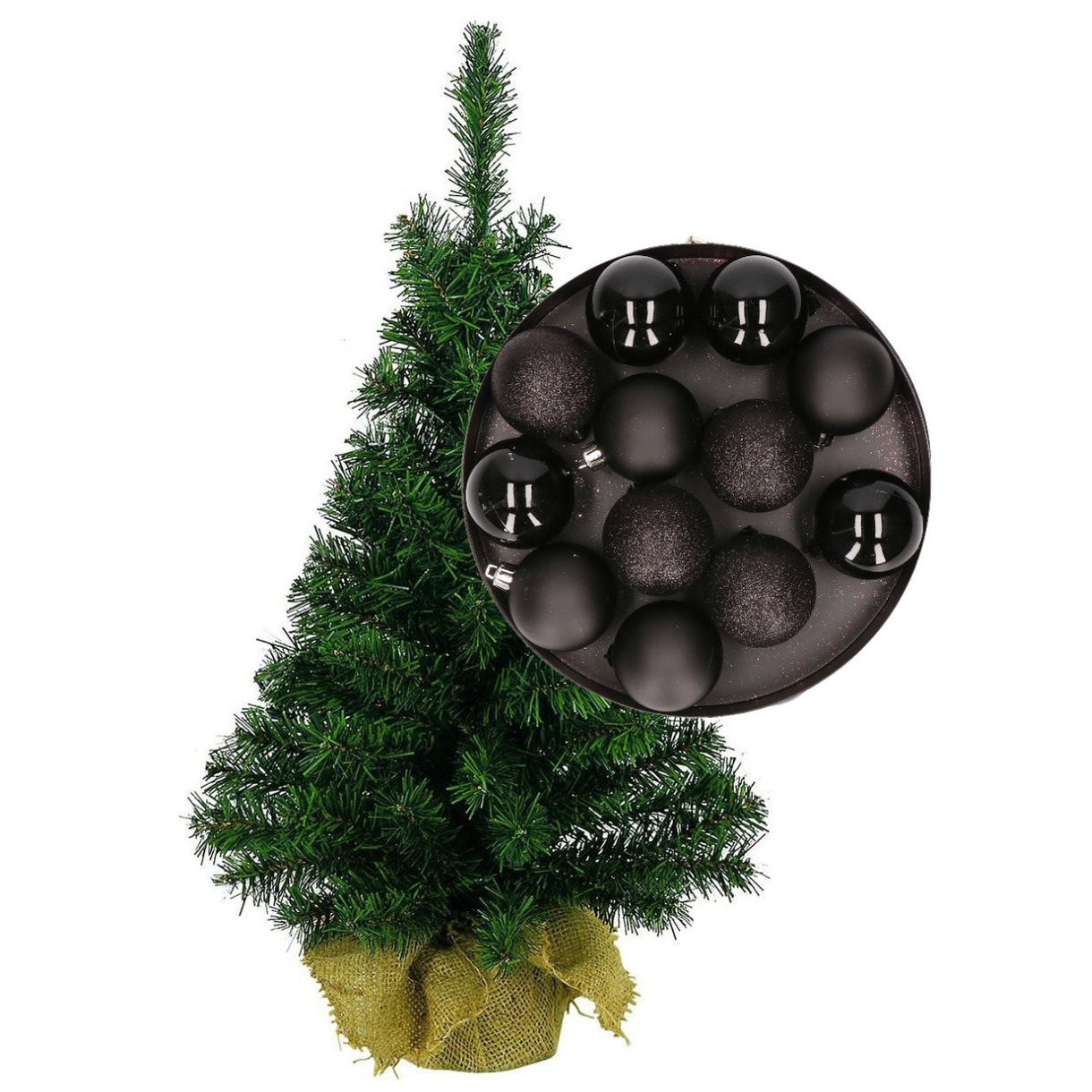 Mini kerstboom-kunst kerstboom H45 cm inclusief kerstballen zwart