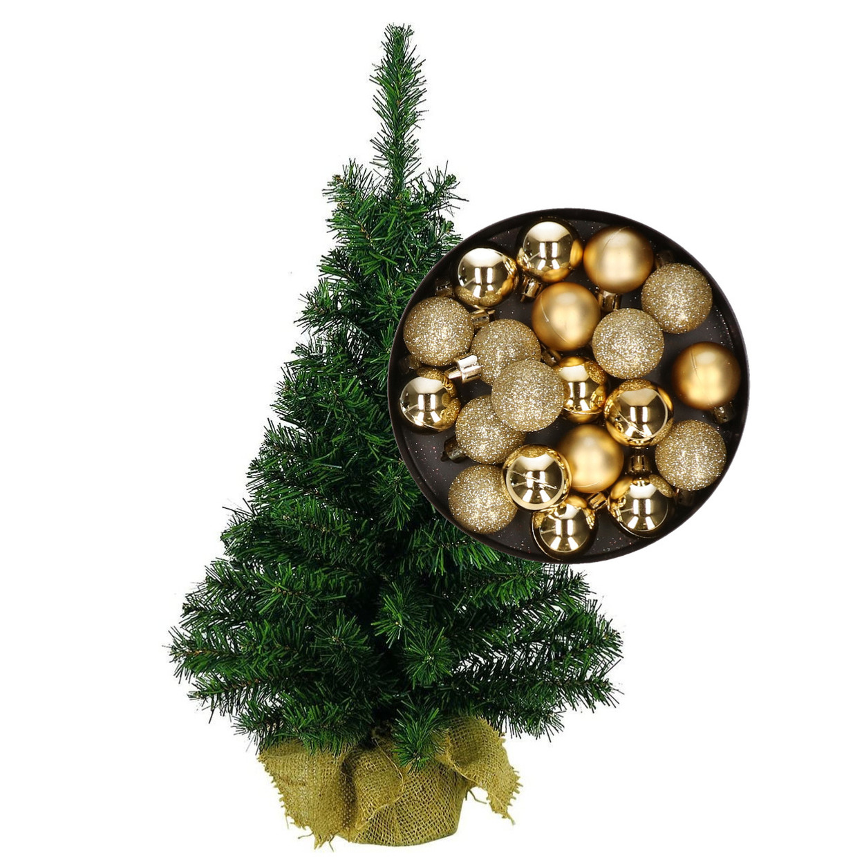 Mini kerstboom-kunst kerstboom H75 cm inclusief kerstballen goud