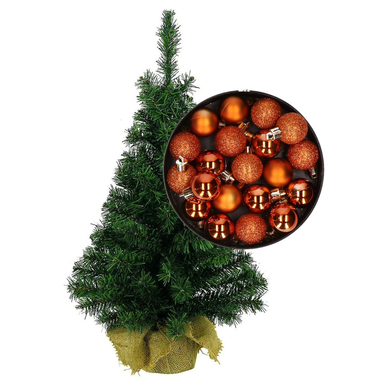 Mini kerstboom-kunst kerstboom H75 cm inclusief kerstballen oranje