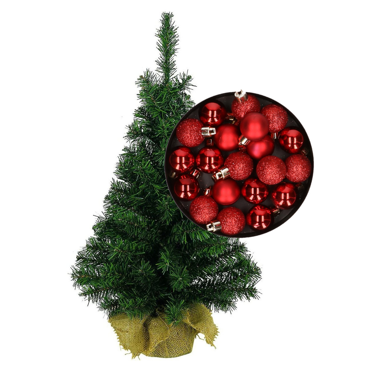 Mini kerstboom-kunst kerstboom H75 cm inclusief kerstballen rood