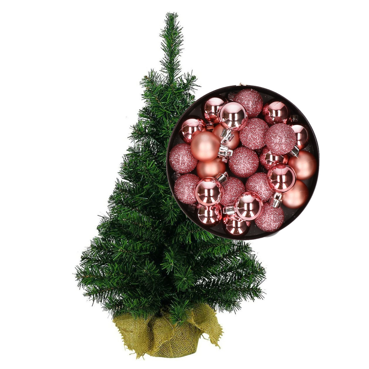 Mini kerstboom-kunst kerstboom H75 cm inclusief kerstballen roze