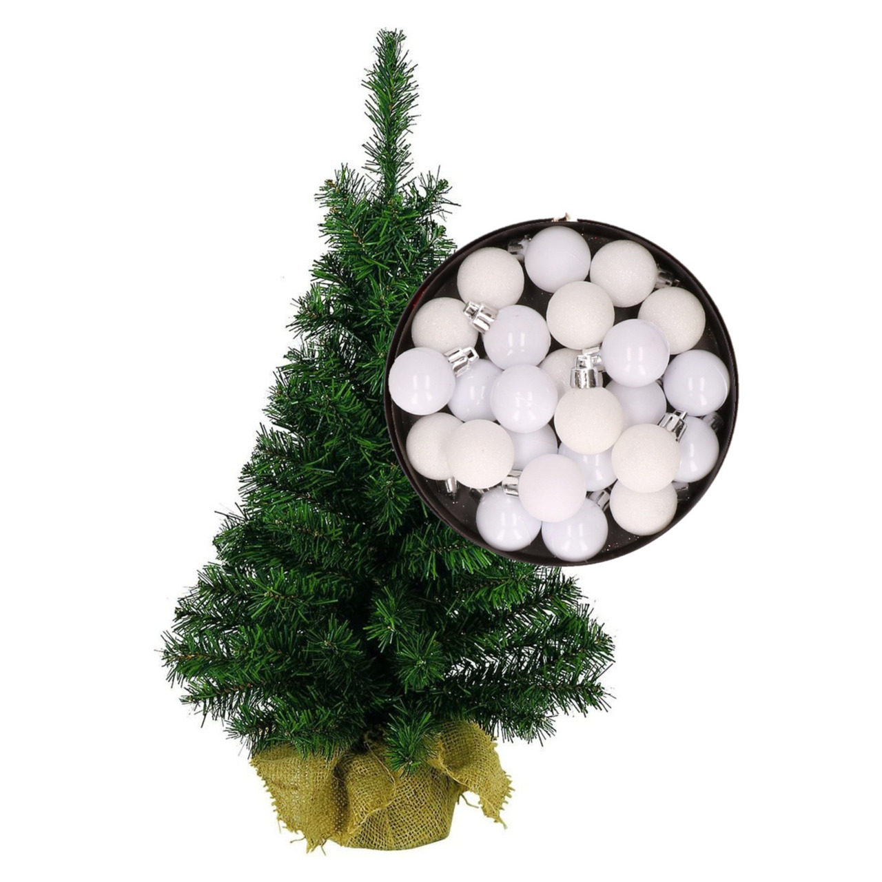 Mini kerstboom-kunst kerstboom H75 cm inclusief kerstballen wit